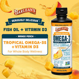 Barlean's Omega-3 Fish Oil Liquid Mango Peach 454g packaging