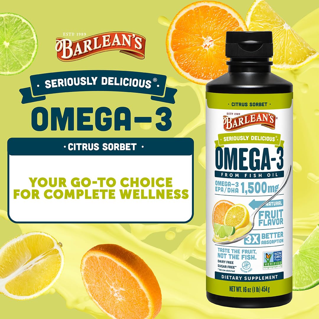 Barlean's Omega 3 Fish Oil Liquid packaging side view