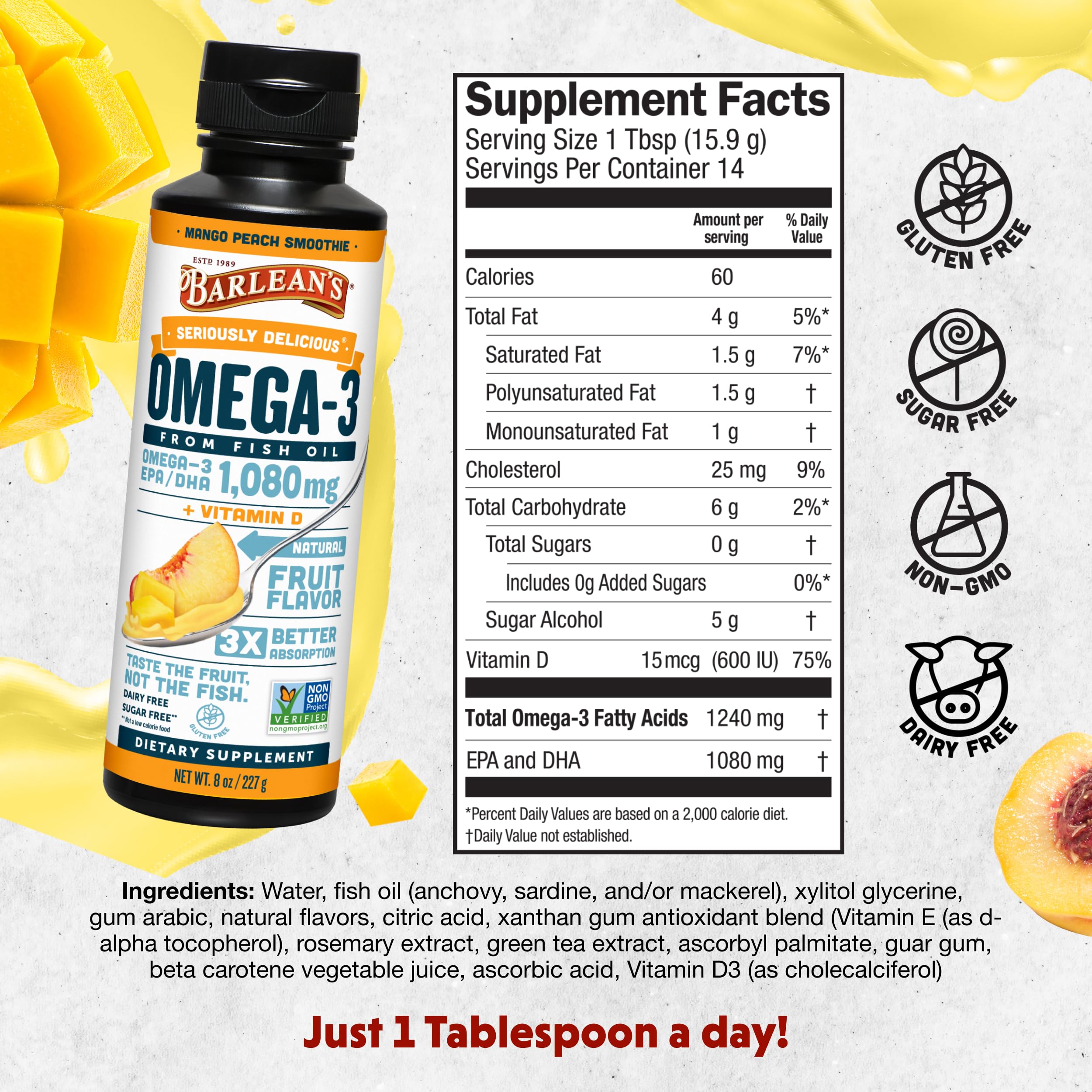 Barlean's Omega-3 Mango Peach Smoothie lifestyle shot
