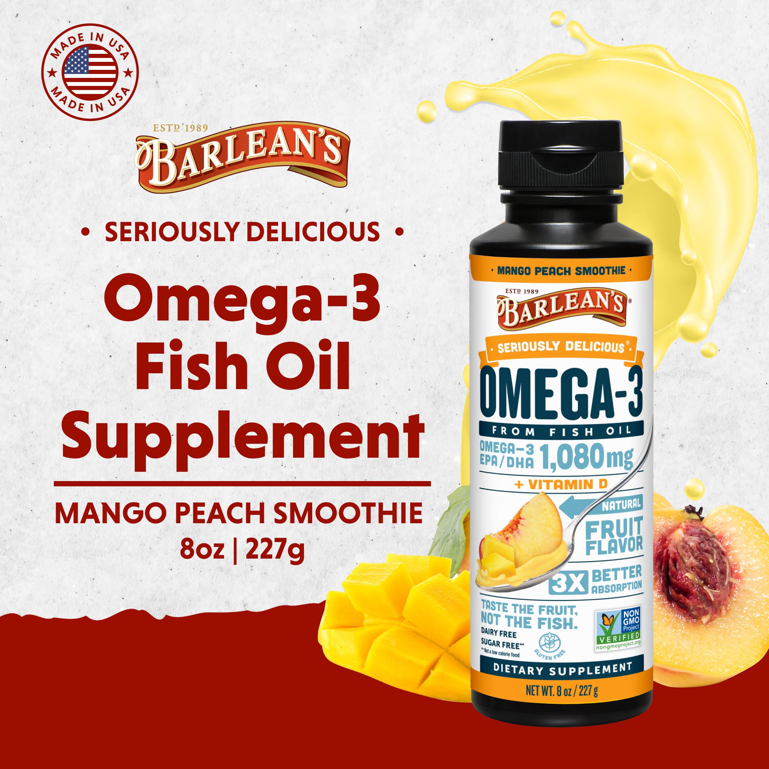 Barlean's Omega-3 Mango Peach Smoothie packaging