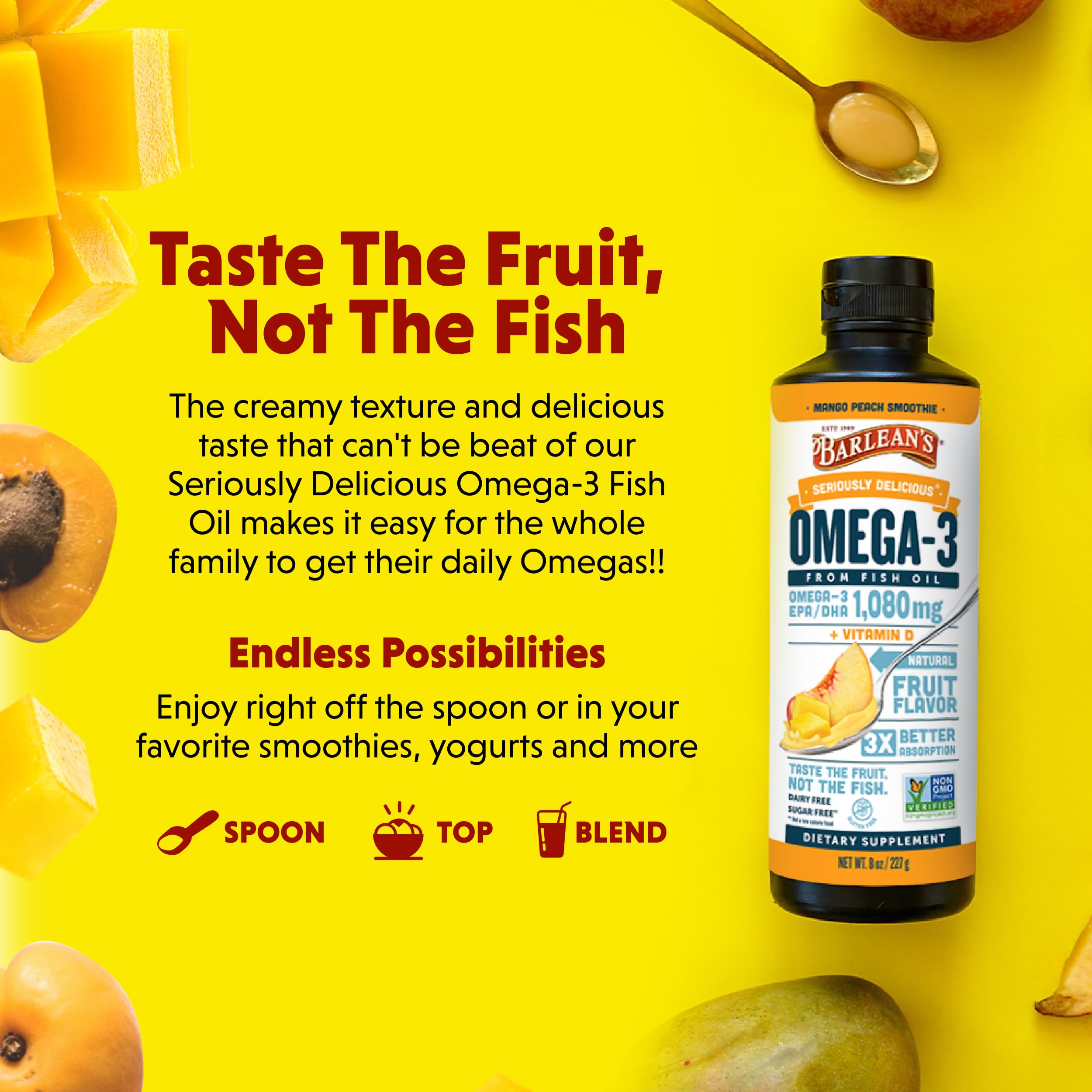 Barlean's Omega-3 Mango Peach Smoothie spoonful