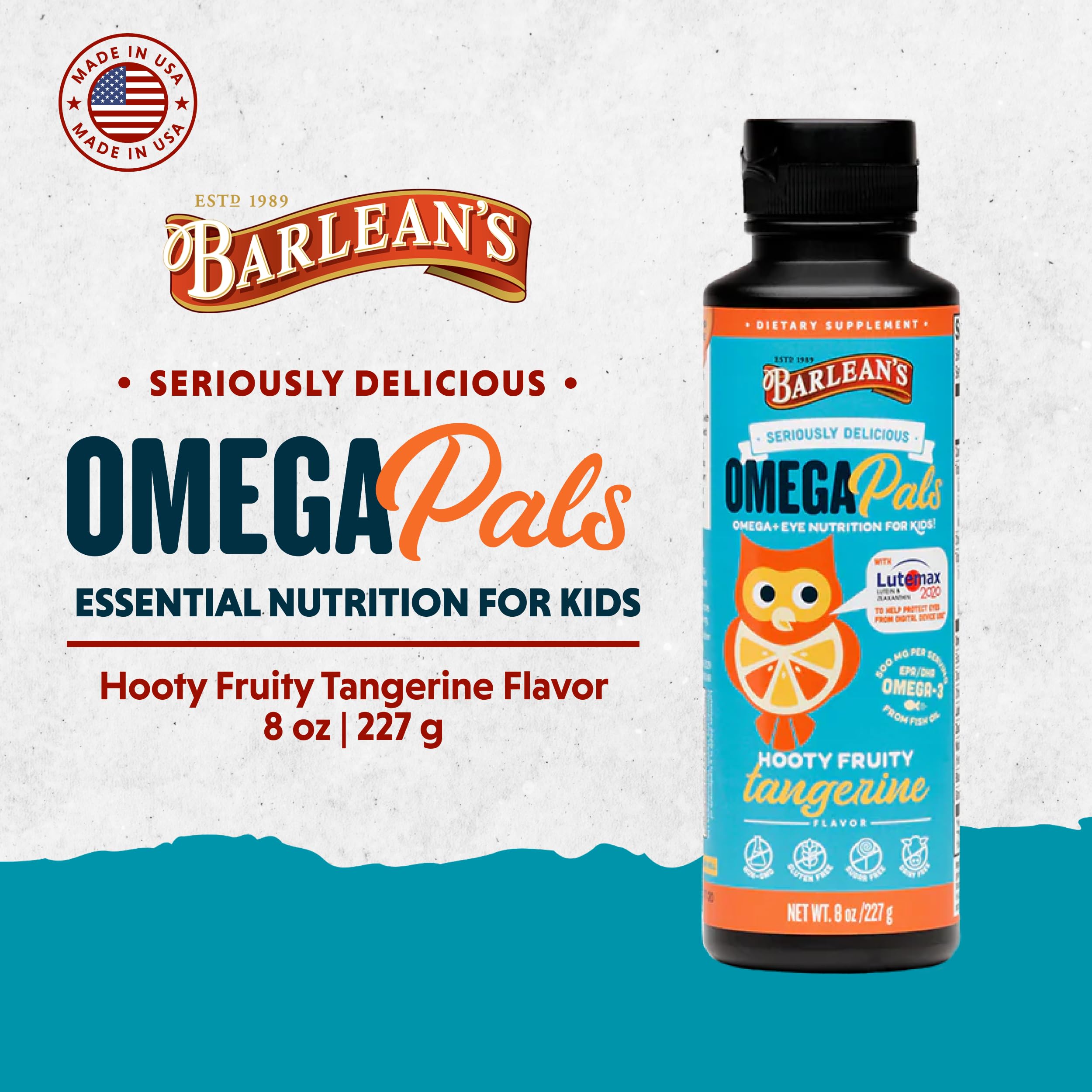 Barlean's Omega Pals fish oil bottle side view