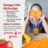 Barlean's Omega Pals fish oil bottle with a spoonful of liquid