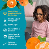 Barlean's Omega Pals fish oil bottle with fresh Tangerines