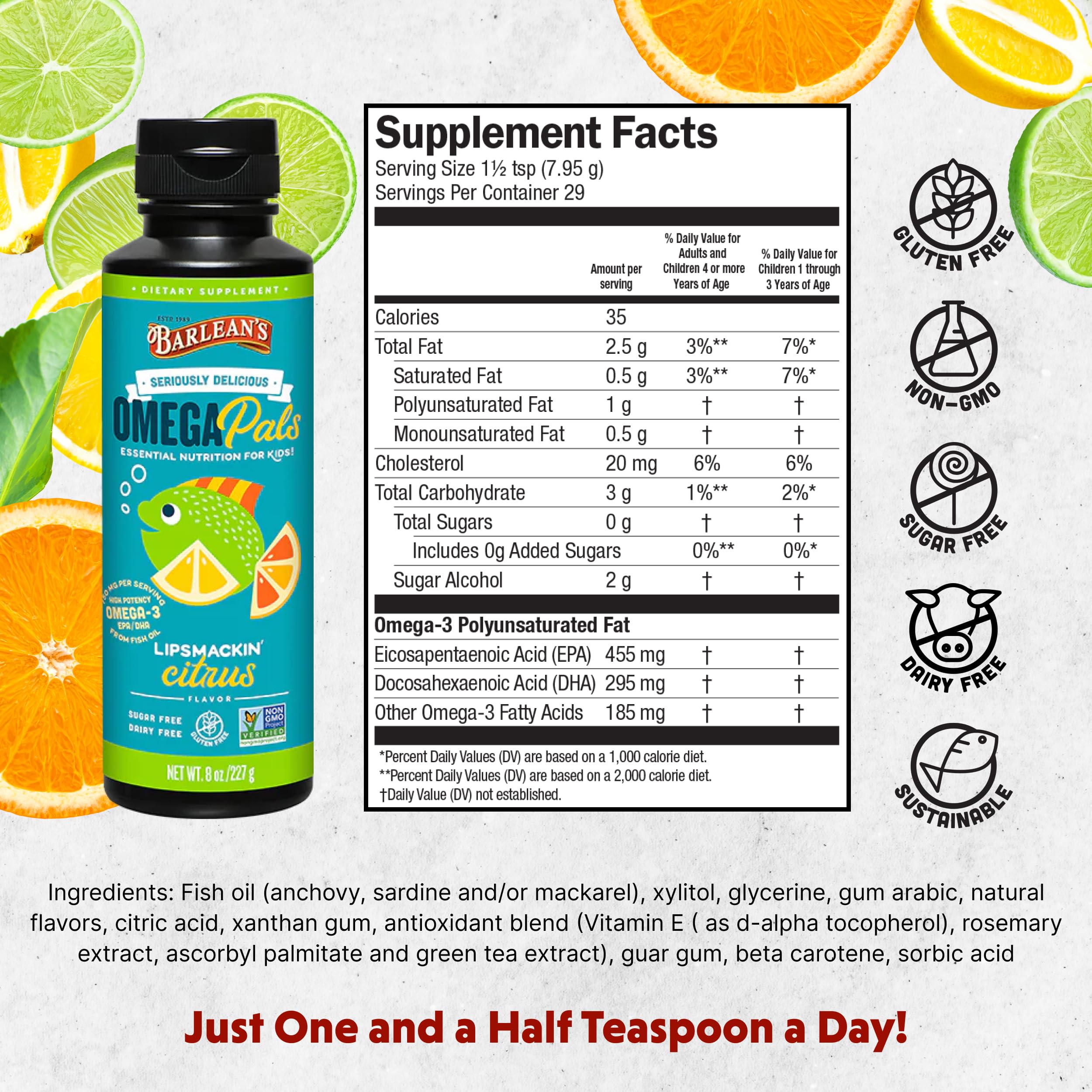 Barlean's Omega Pals Fruity Fish Oil packaging
