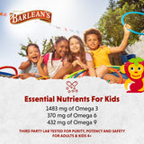 Barlean's Omega Pals Fruity Flax Oil bottle on a kitchen counter