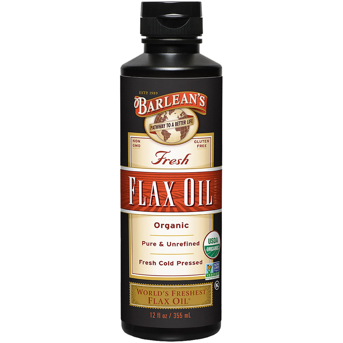 Barlean's Organic Flax Seed Oil 372g front view