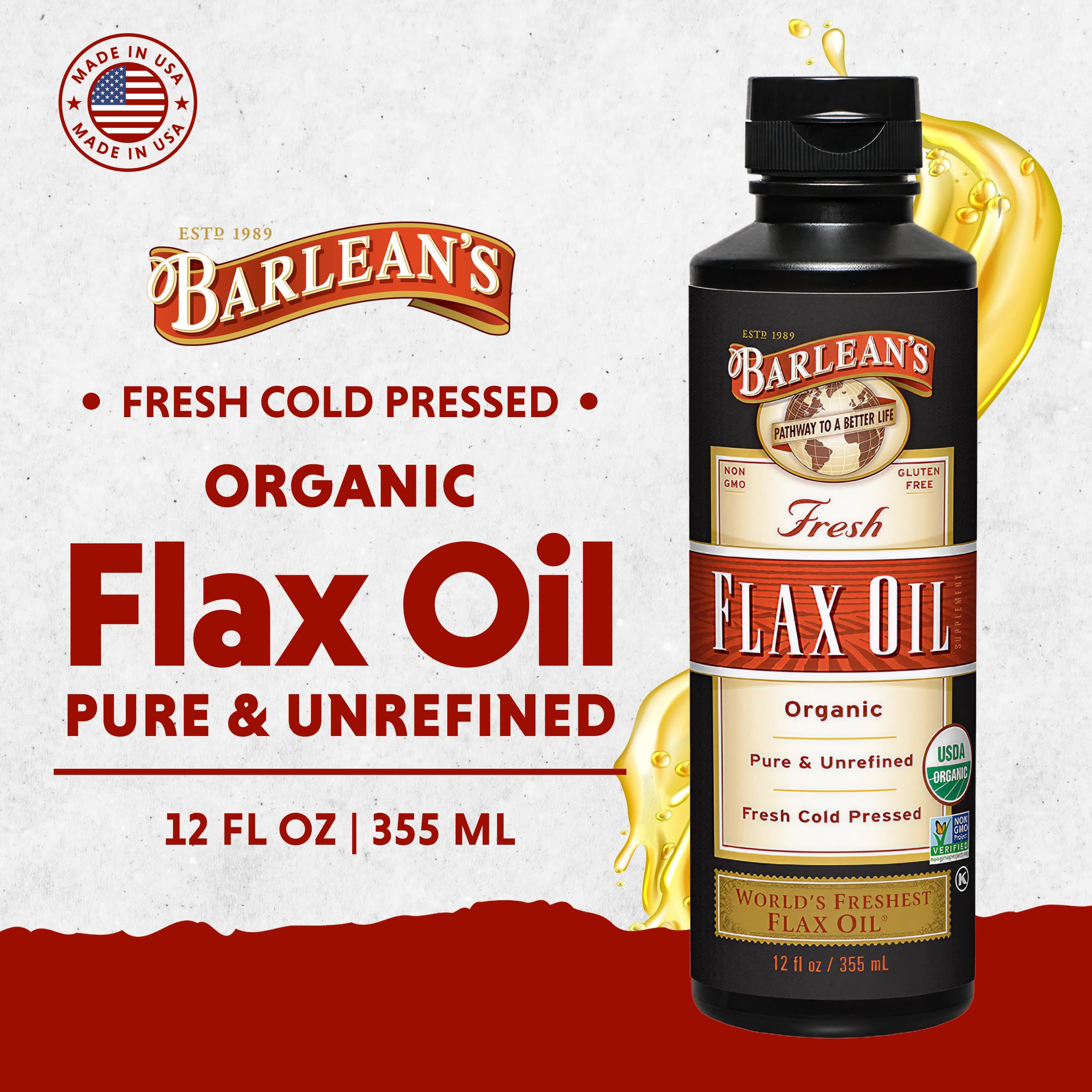 Barlean's Organic Flax Seed Oil 372g side view