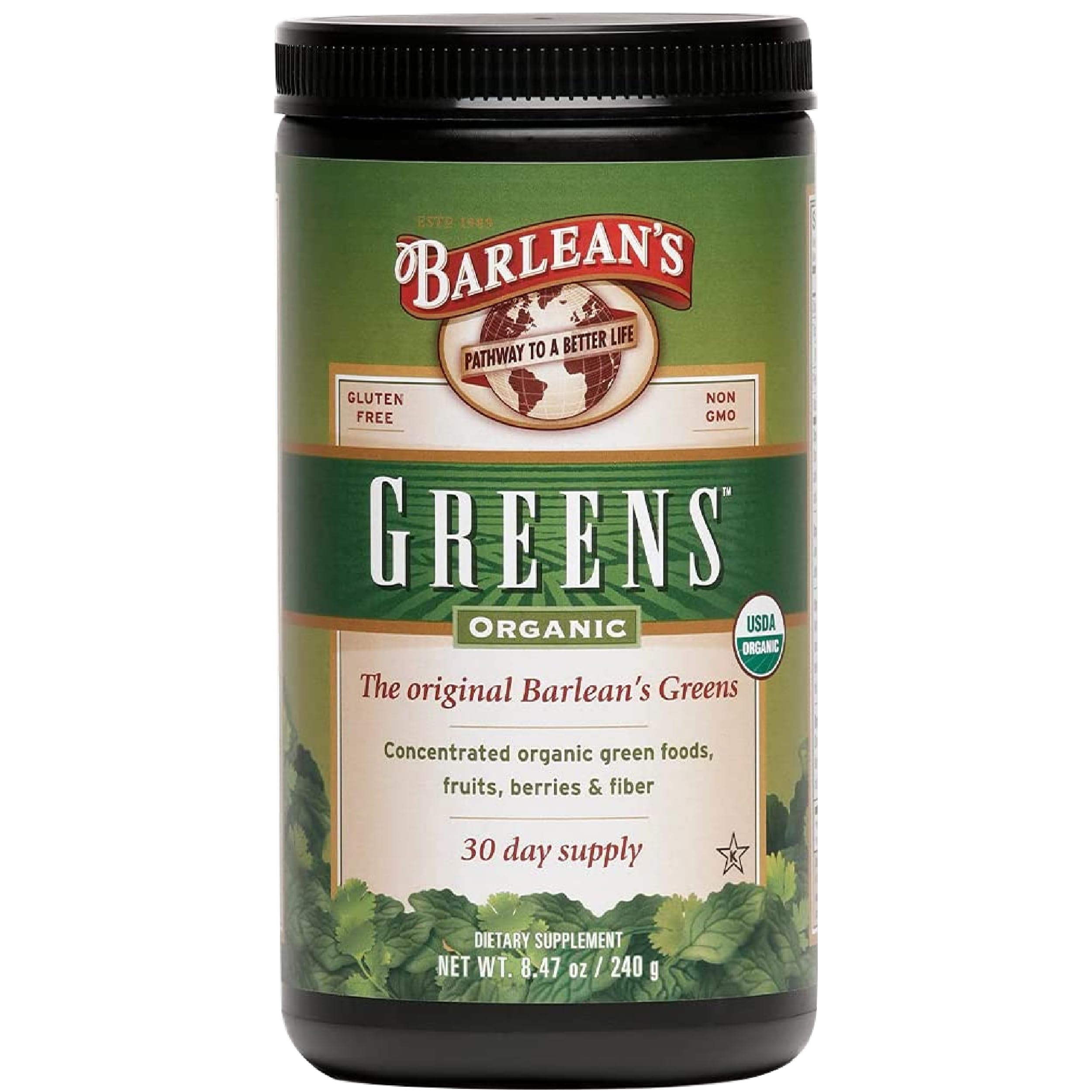 Barlean's Organic Greens Powder 320g front view