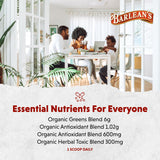 Barlean's Organic Greens Powder on a kitchen counter