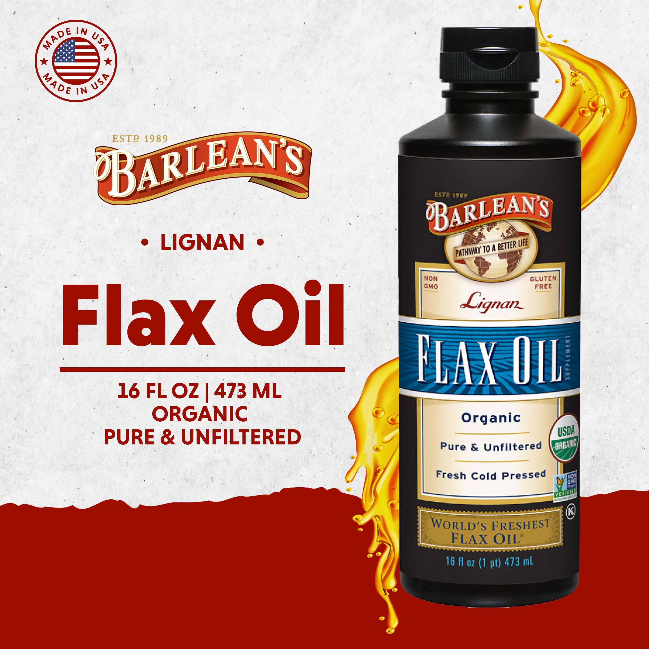 Barlean's Organic Lignan Flax Oil 100g bottle side view