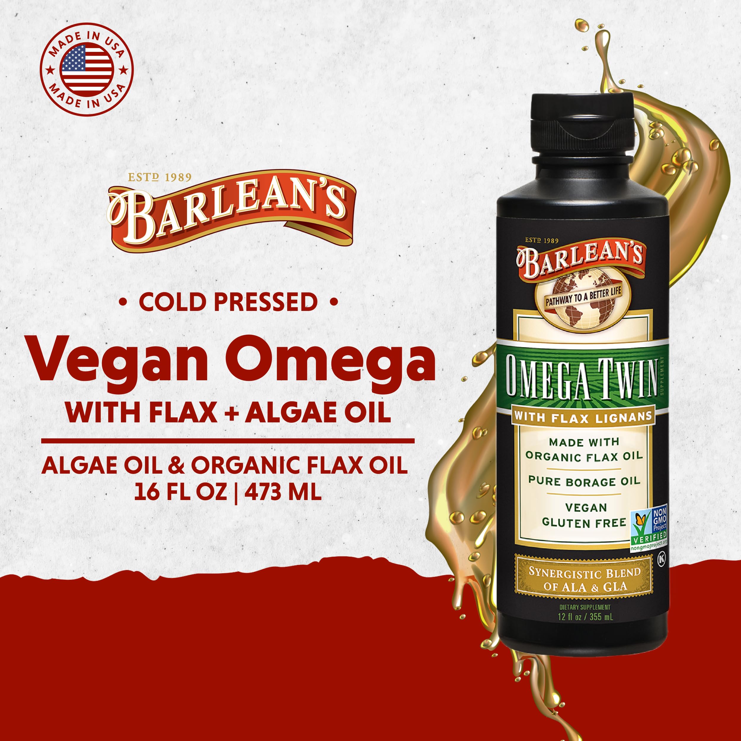 Barlean's Organic Omega-3 Flaxseed Oil 340g packaging