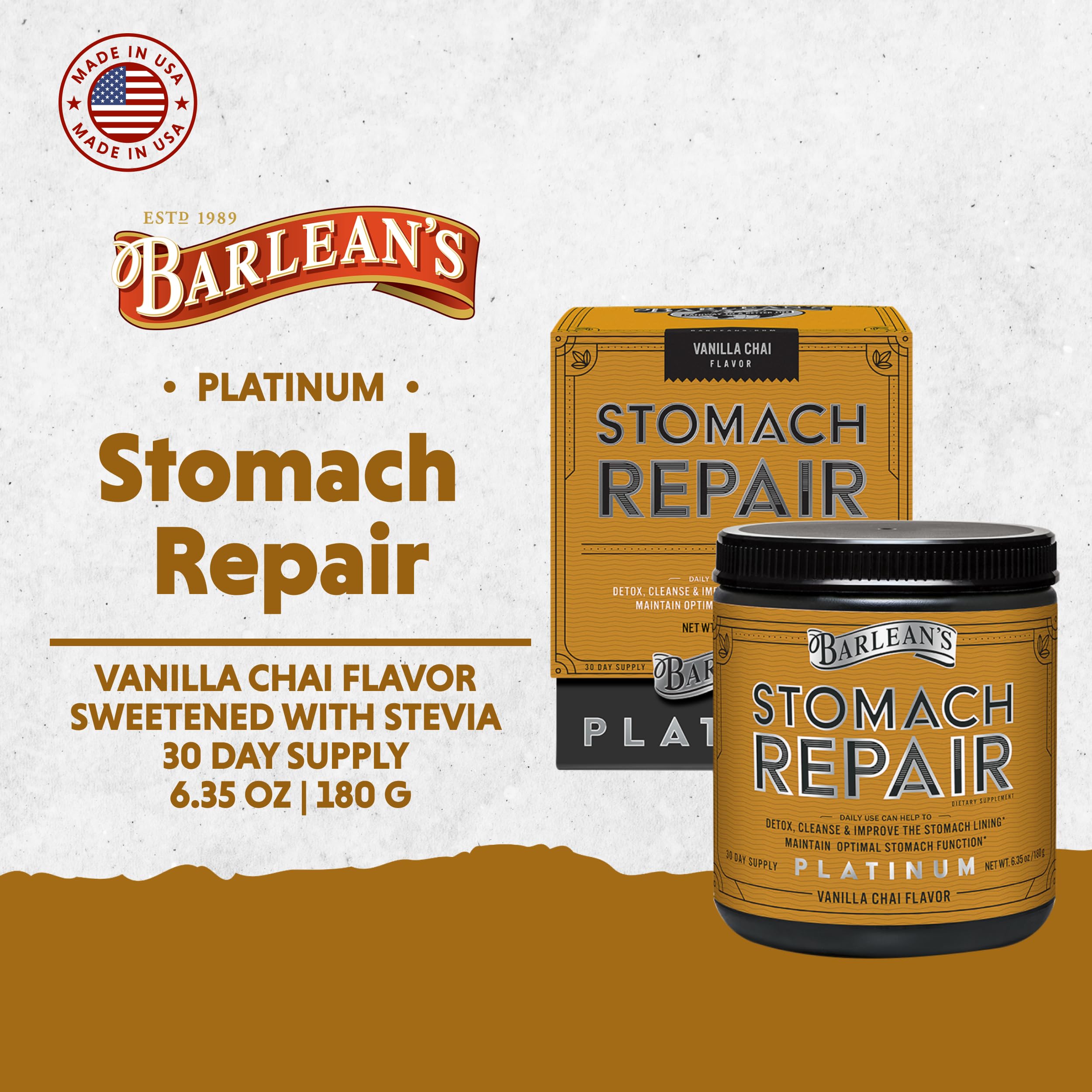 Barlean's Stomach Repair Powder in a glass of water