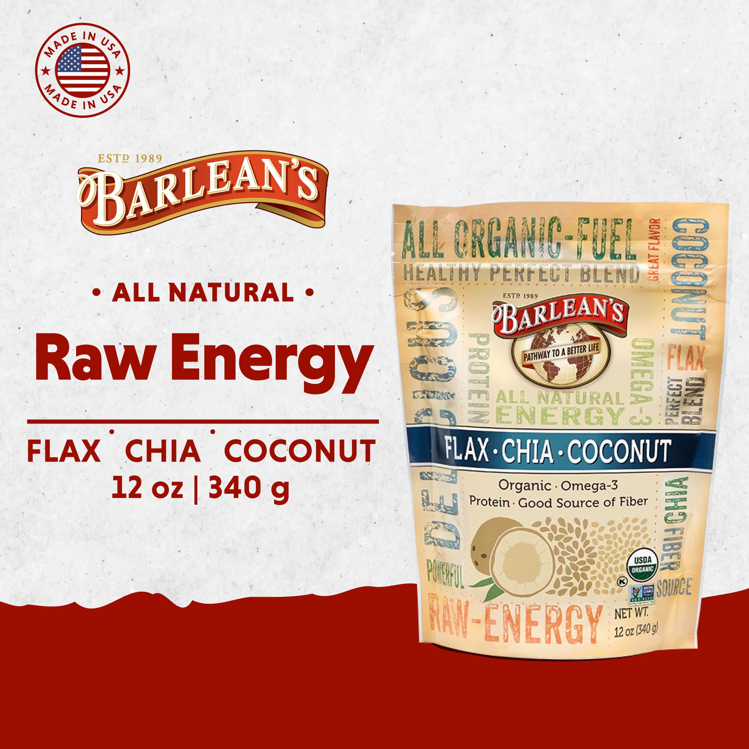 Barlean's Super Seed Blend 354g back view with nutritional information