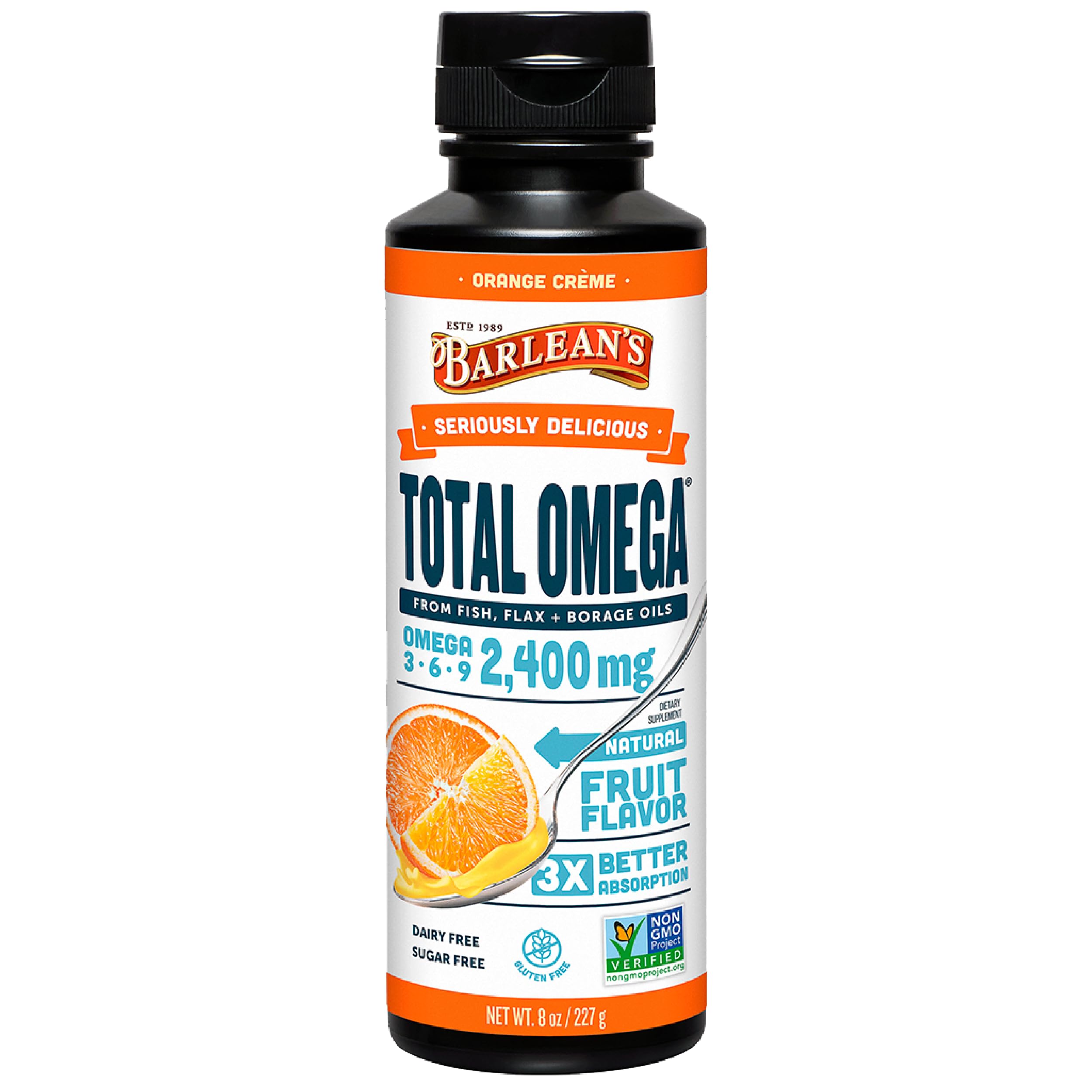 Barlean's Total Omega Liquid Flax and Fish Oil 259g front view