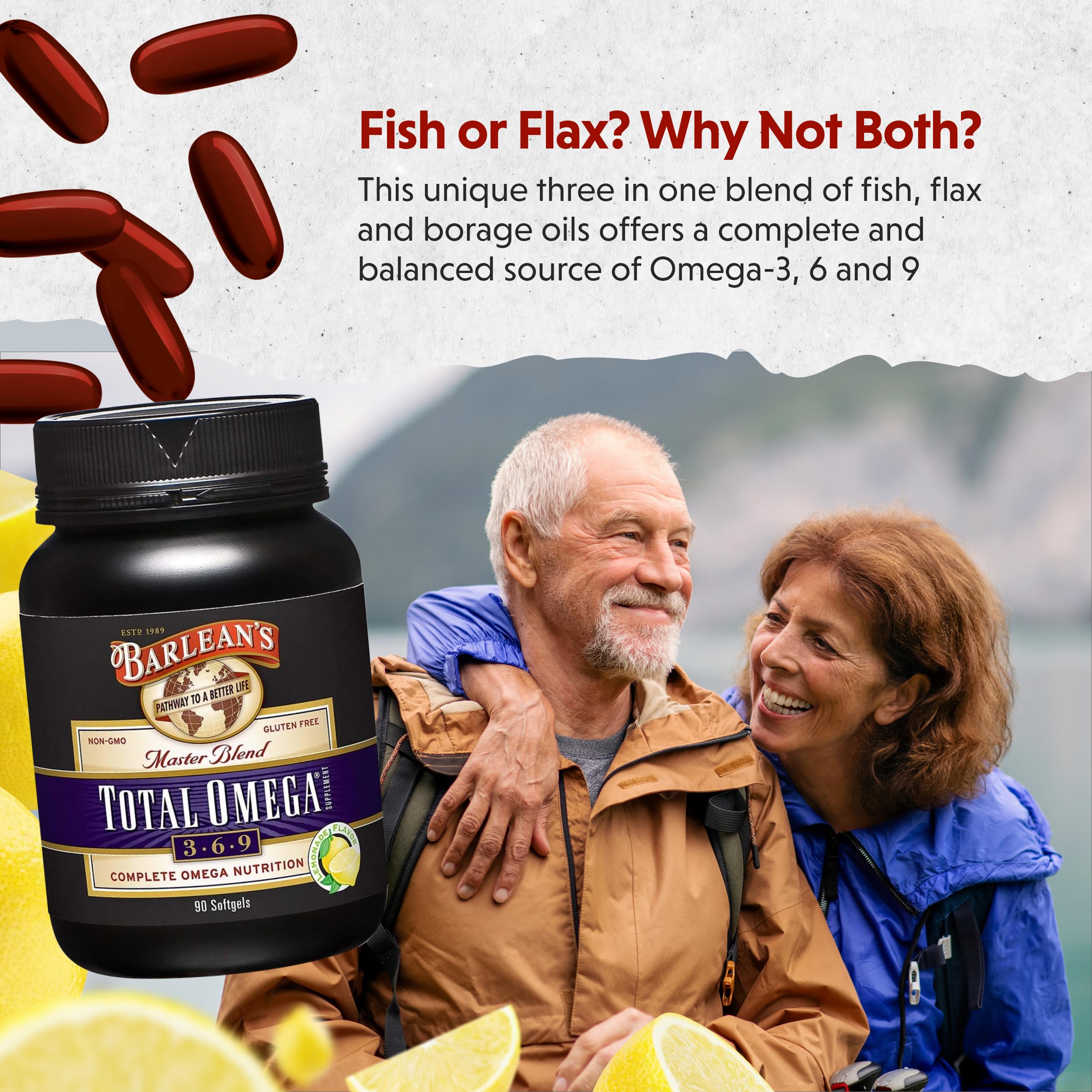 Barlean's Total Omega Softgels back label with ingredients