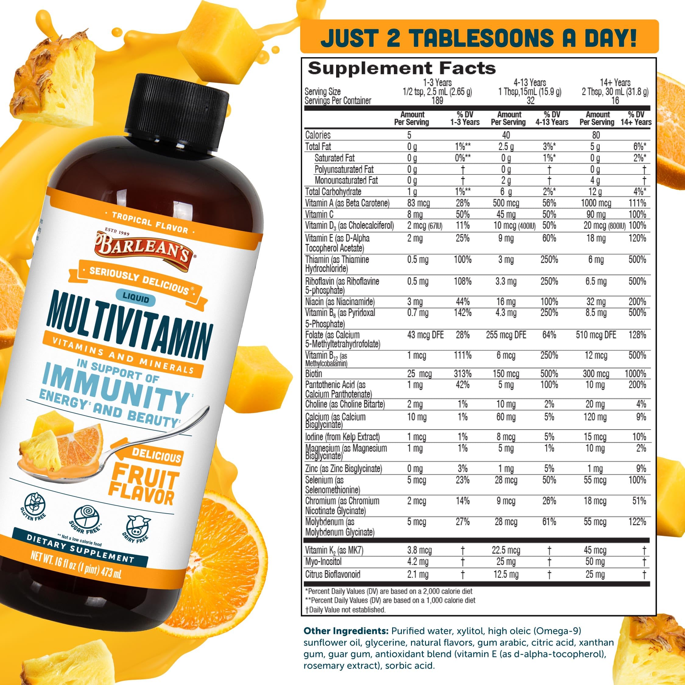 Barlean's Tropical Multivitamin Supplement side view showing texture