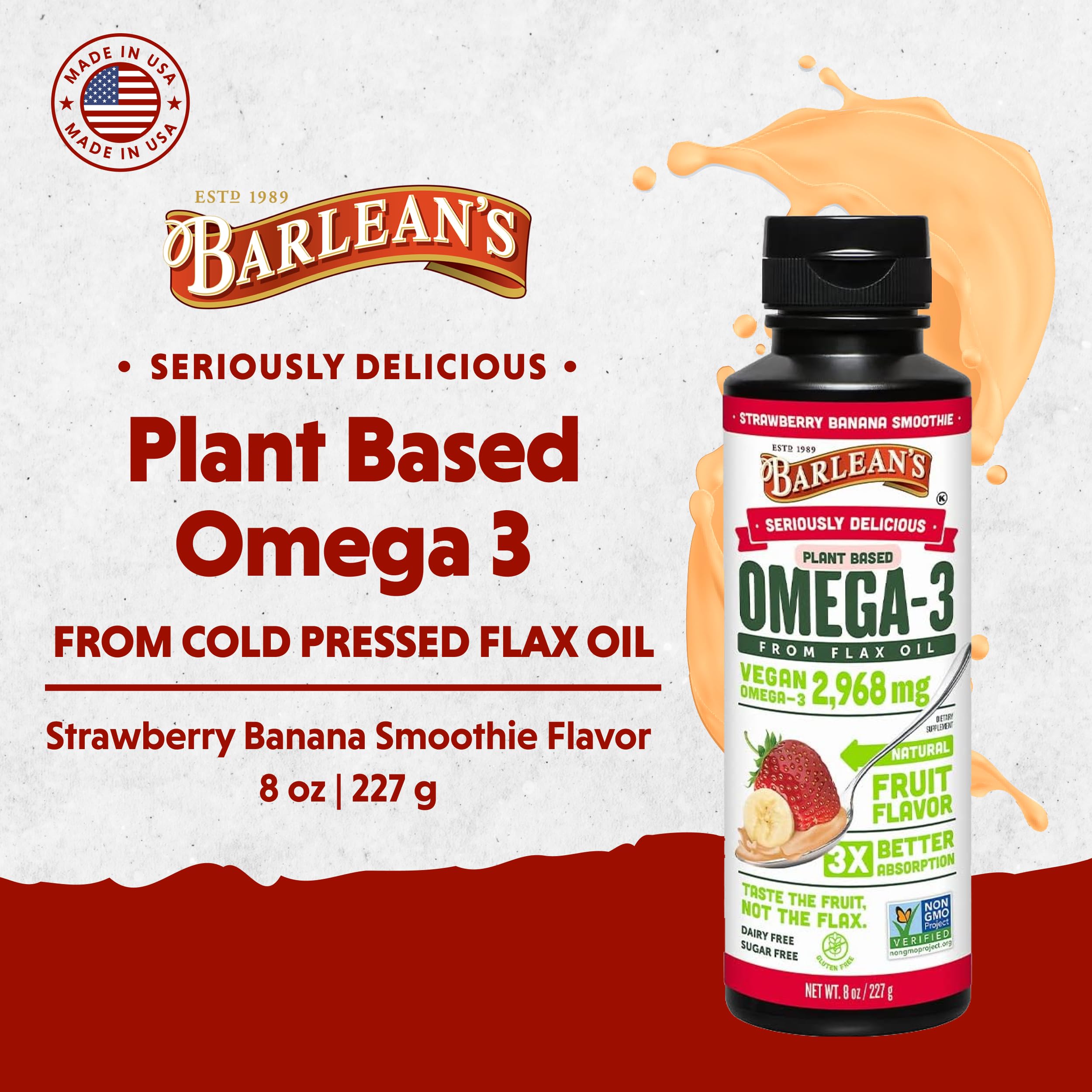 Barlean's Vegan Flax Oil 491g back view with nutritional information