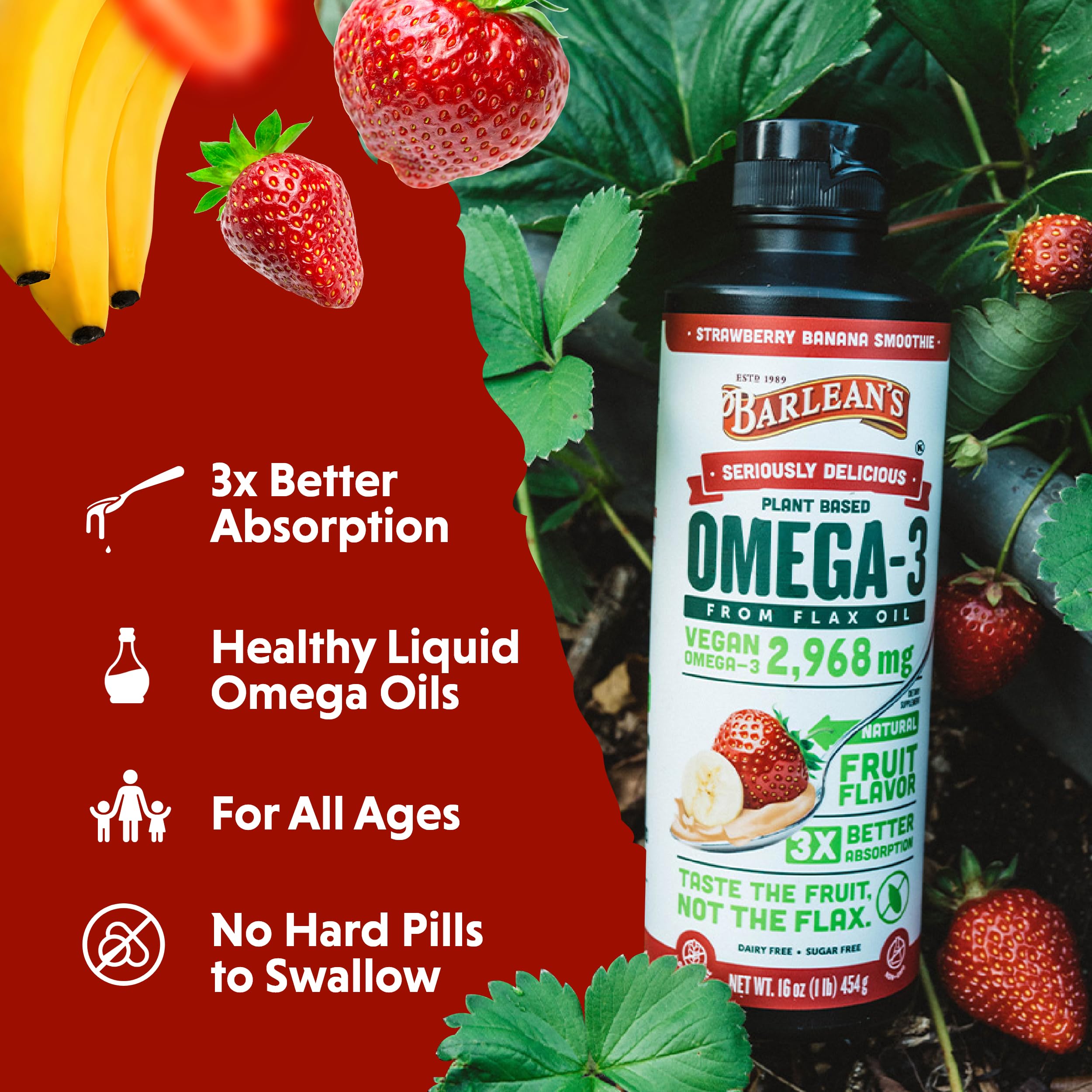 Barlean's Vegan Flax Oil 491g with a spoonful ready for serving