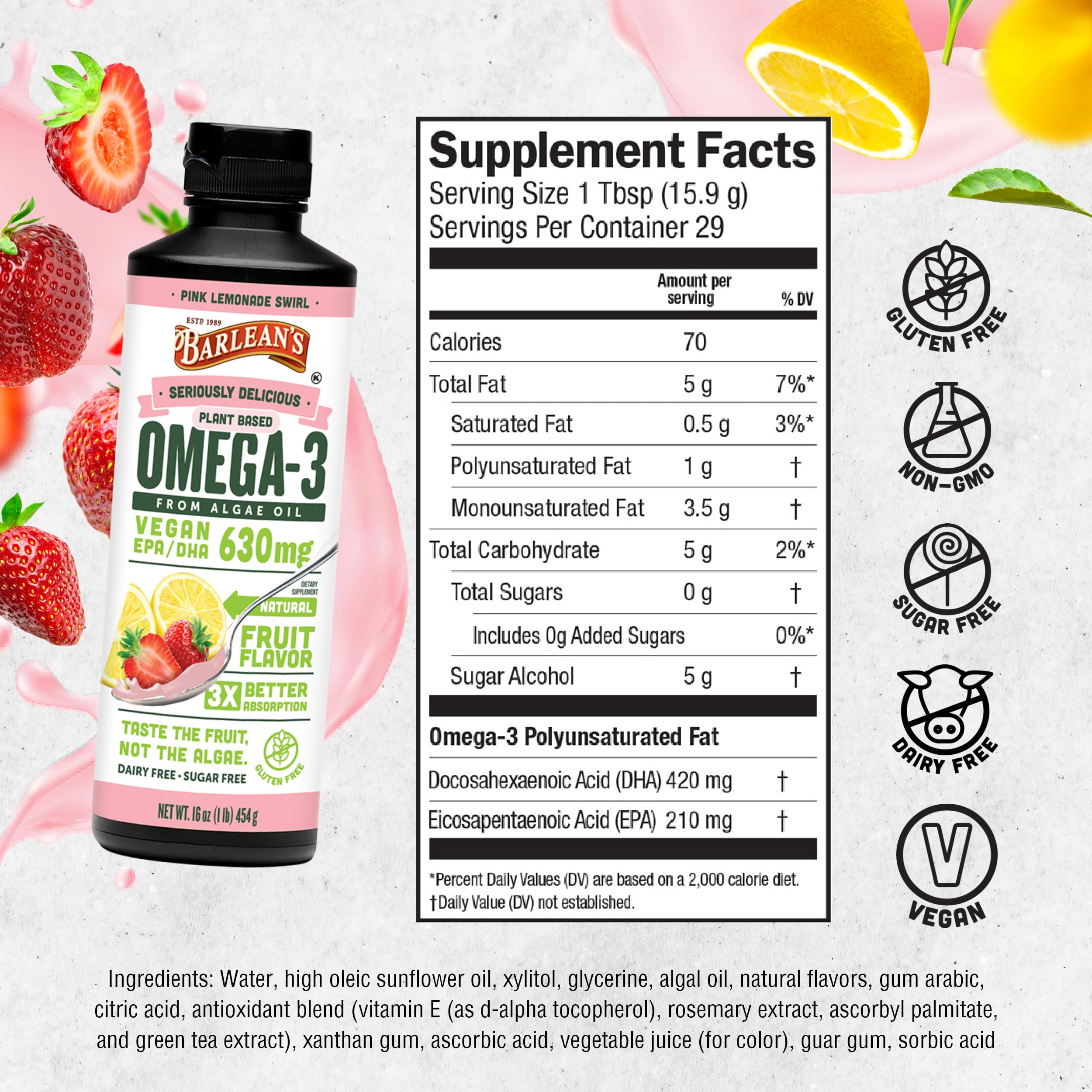 Barlean's Vegan Omega-3 Algae Oil 454g close-up of cap