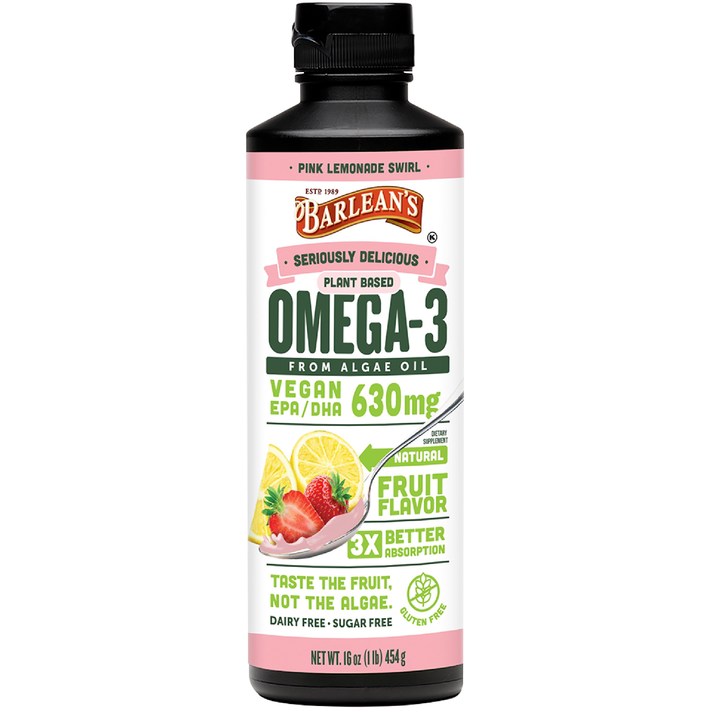 Barlean's Vegan Omega-3 Algae Oil 454g front view
