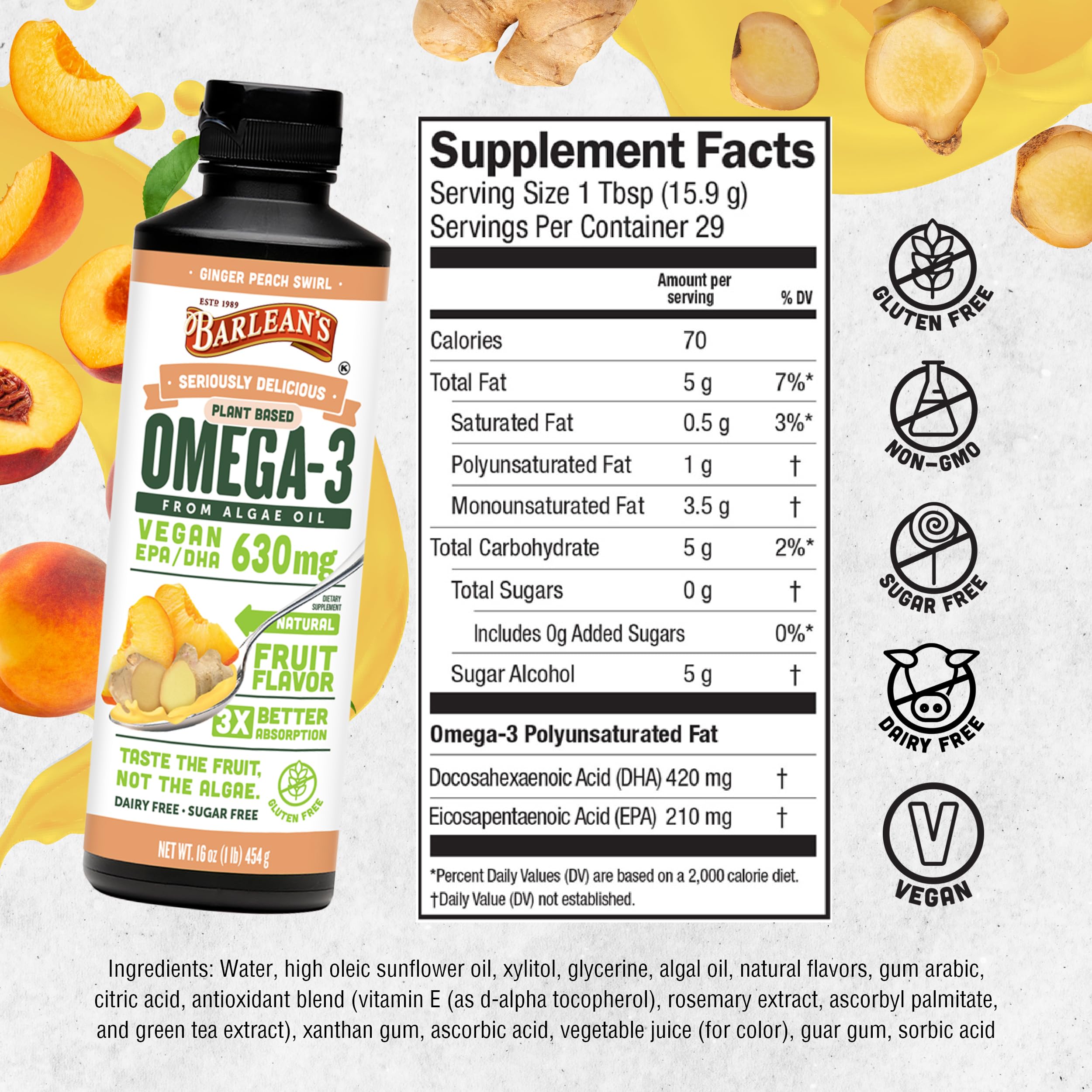 Barlean's Vegan Omega-3 Algae Oil antioxidant blend close-up
