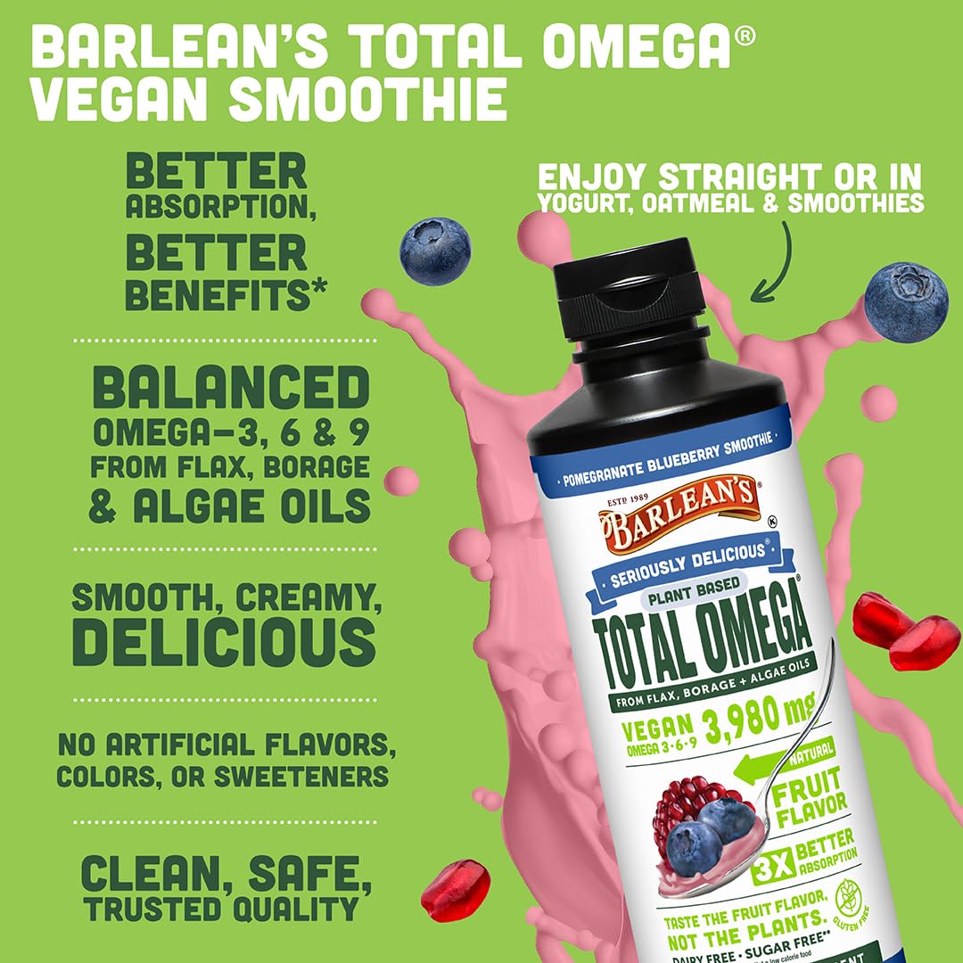 Barlean's Vegan Omega-3 Oil 454g pouring into a spoon
