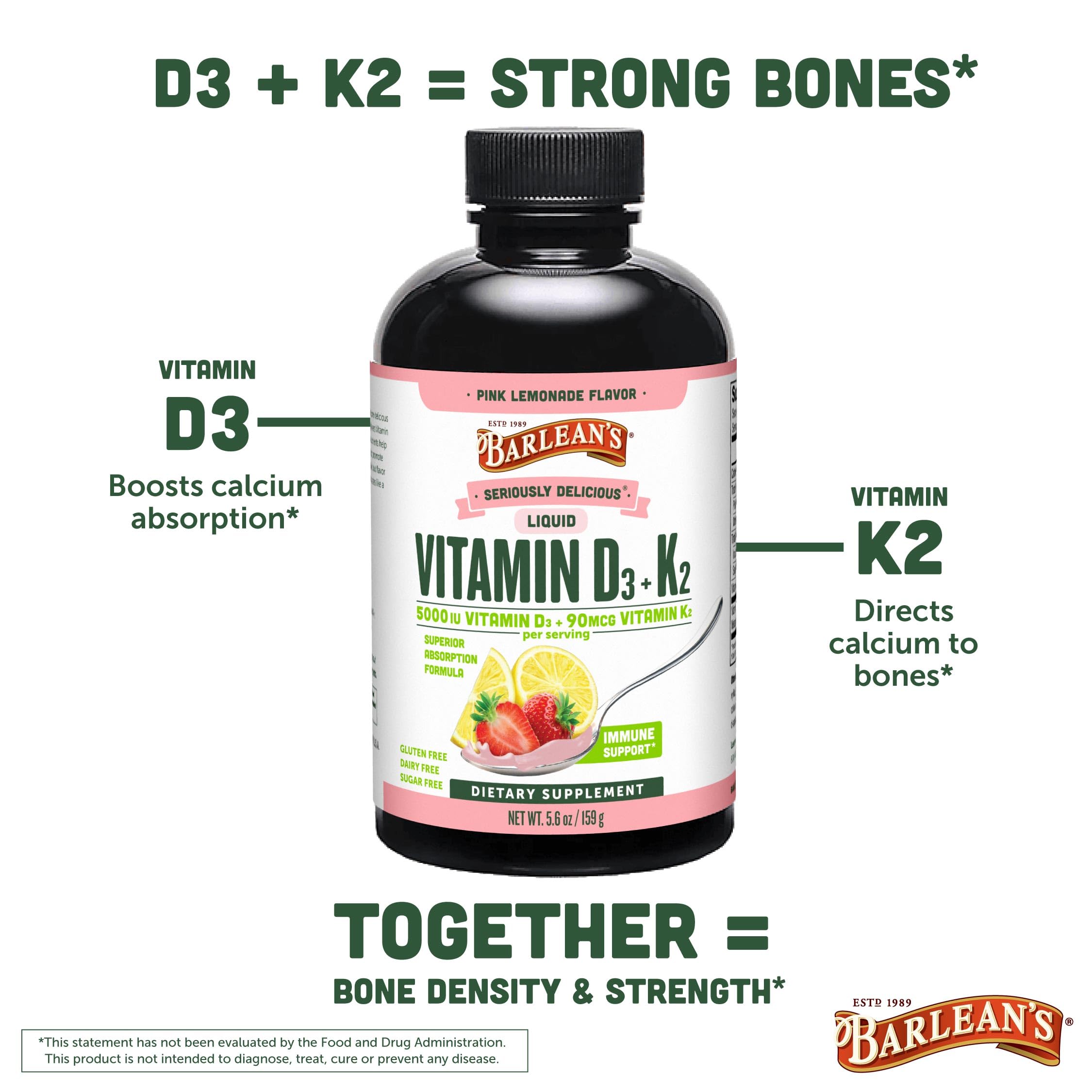 Barlean's Vitamin D3+K2 nutritional information on packaging