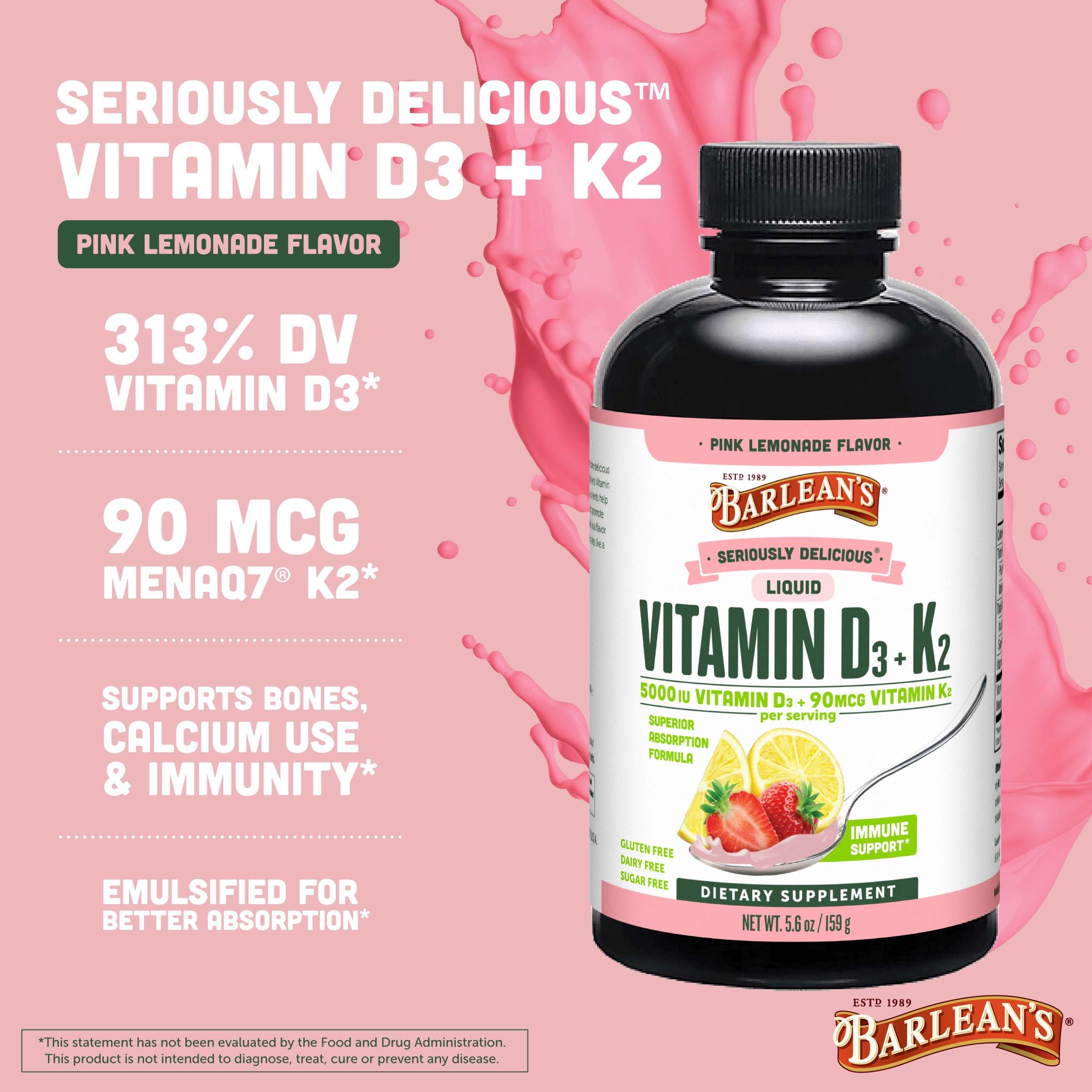 Barlean's Vitamin D3+K2 teaspoon serving size