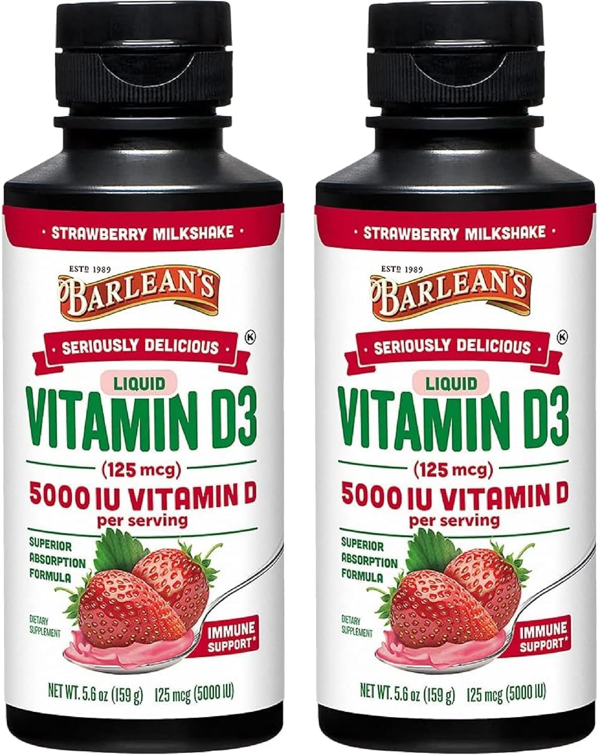 Barlean's Vitamin D3 Liquid Supplement 5000 IU Strawberry Milkshake front view