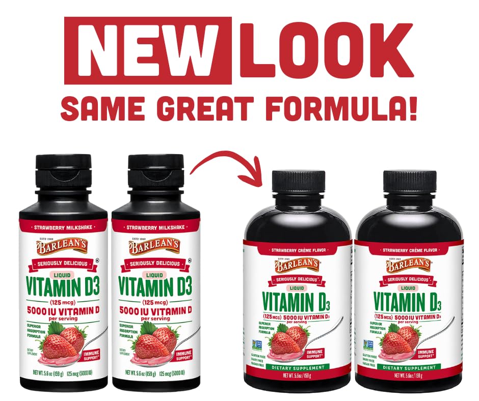 Barlean's Vitamin D3 Liquid Supplement 5000 IU Strawberry Milkshake packaging