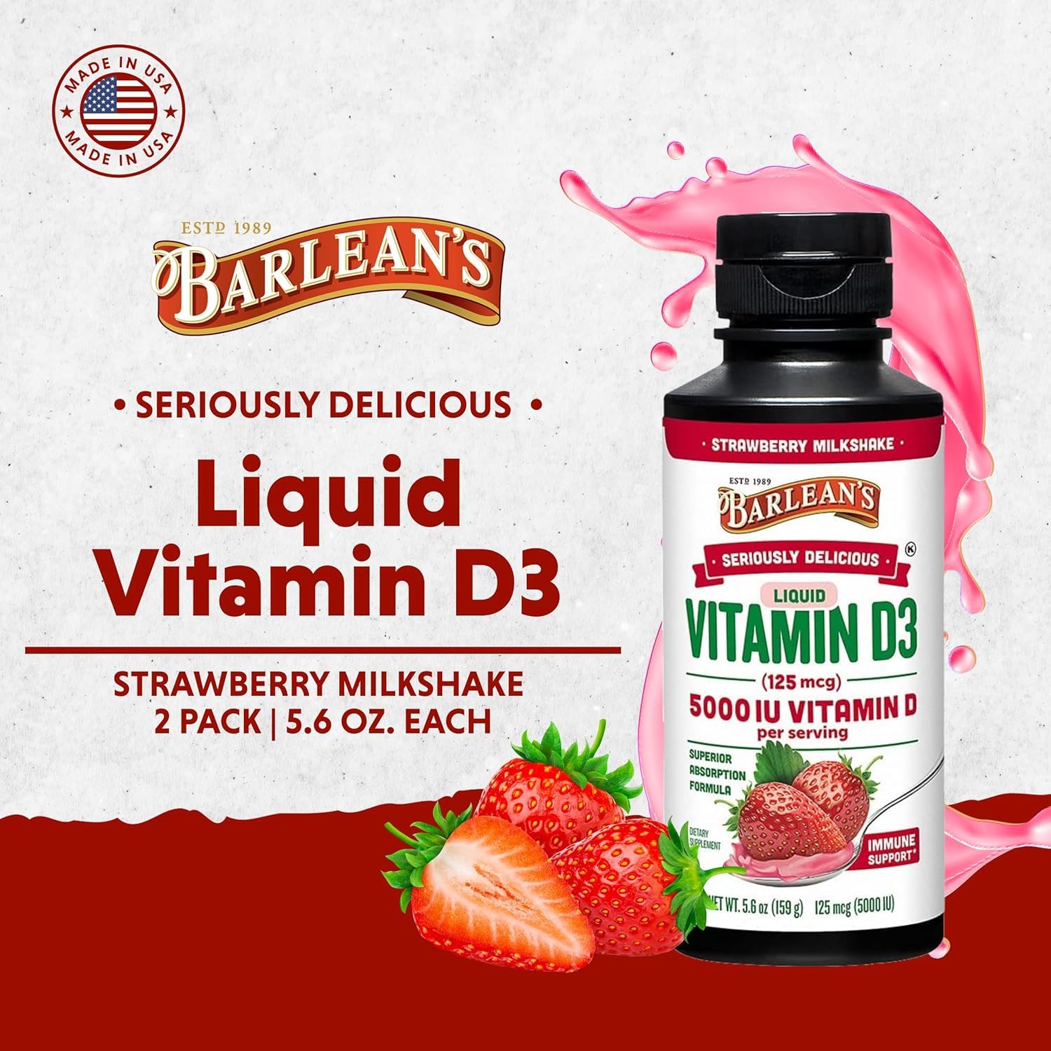 Barlean's Vitamin D3 Liquid Supplement 5000 IU Strawberry Milkshake serving size
