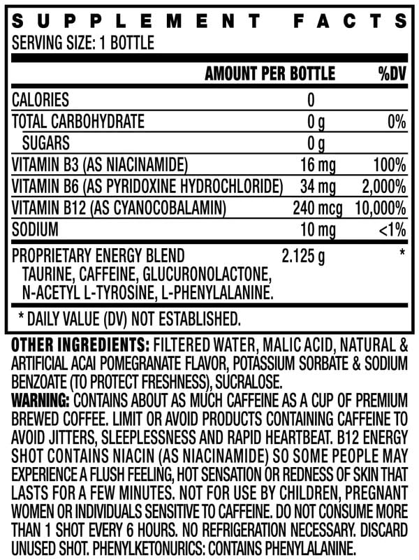 BASED BOX B12 Energy Drink Acai Pomegranate nutritional information