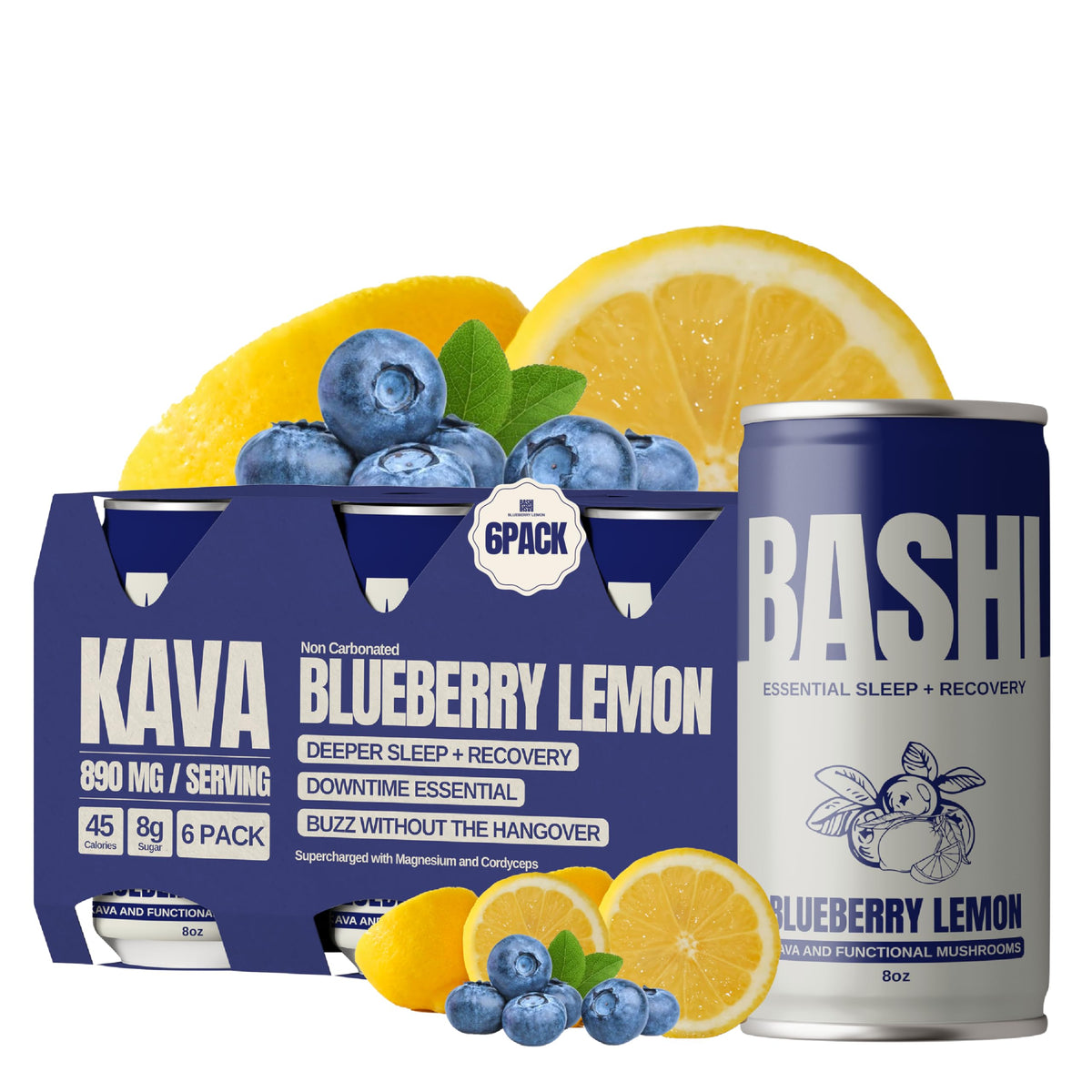 Bashi Kava Drink Blueberry Lemon 8 fl oz can front view