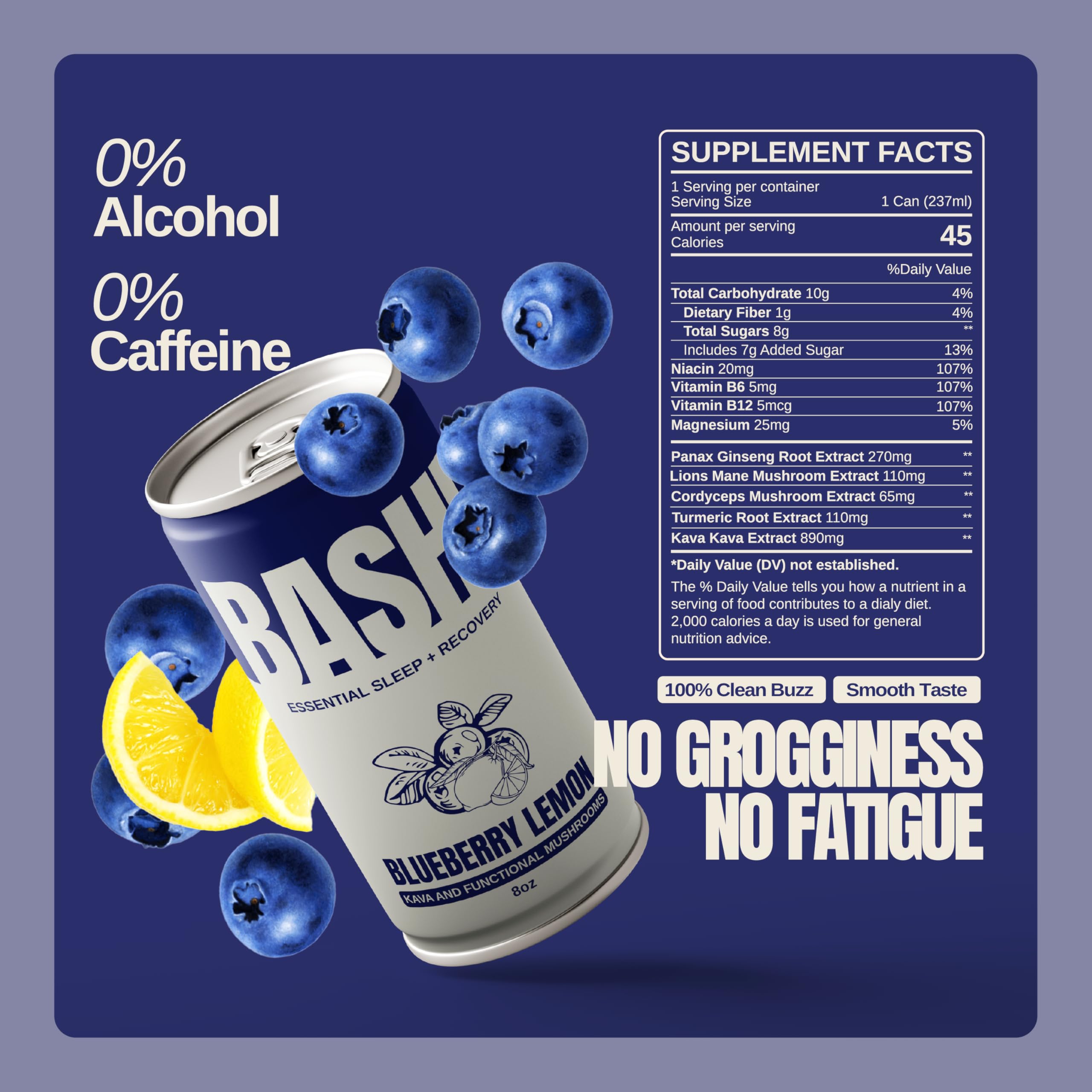 Bashi Kava Drink Blueberry Lemon can on a beach