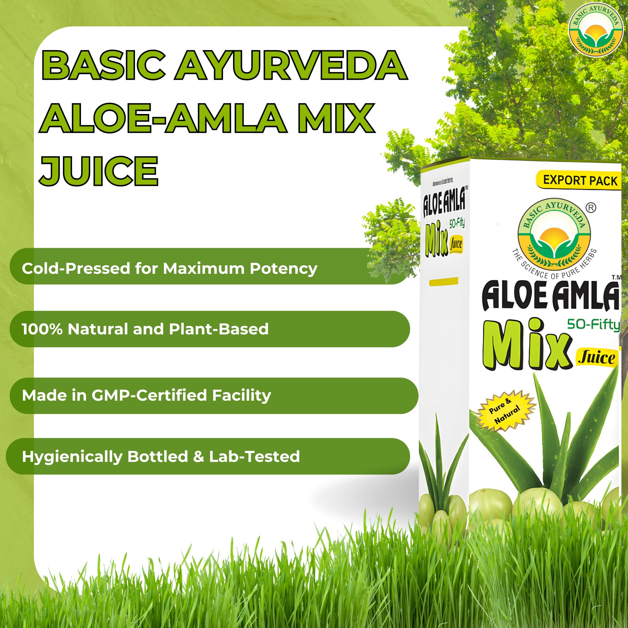 BASIC AYURVEDA Aloe Vera & Amla Herbal Mix Juice 480ml back view