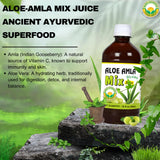 BASIC AYURVEDA Aloe Vera & Amla Herbal Mix Juice 480ml in a glass
