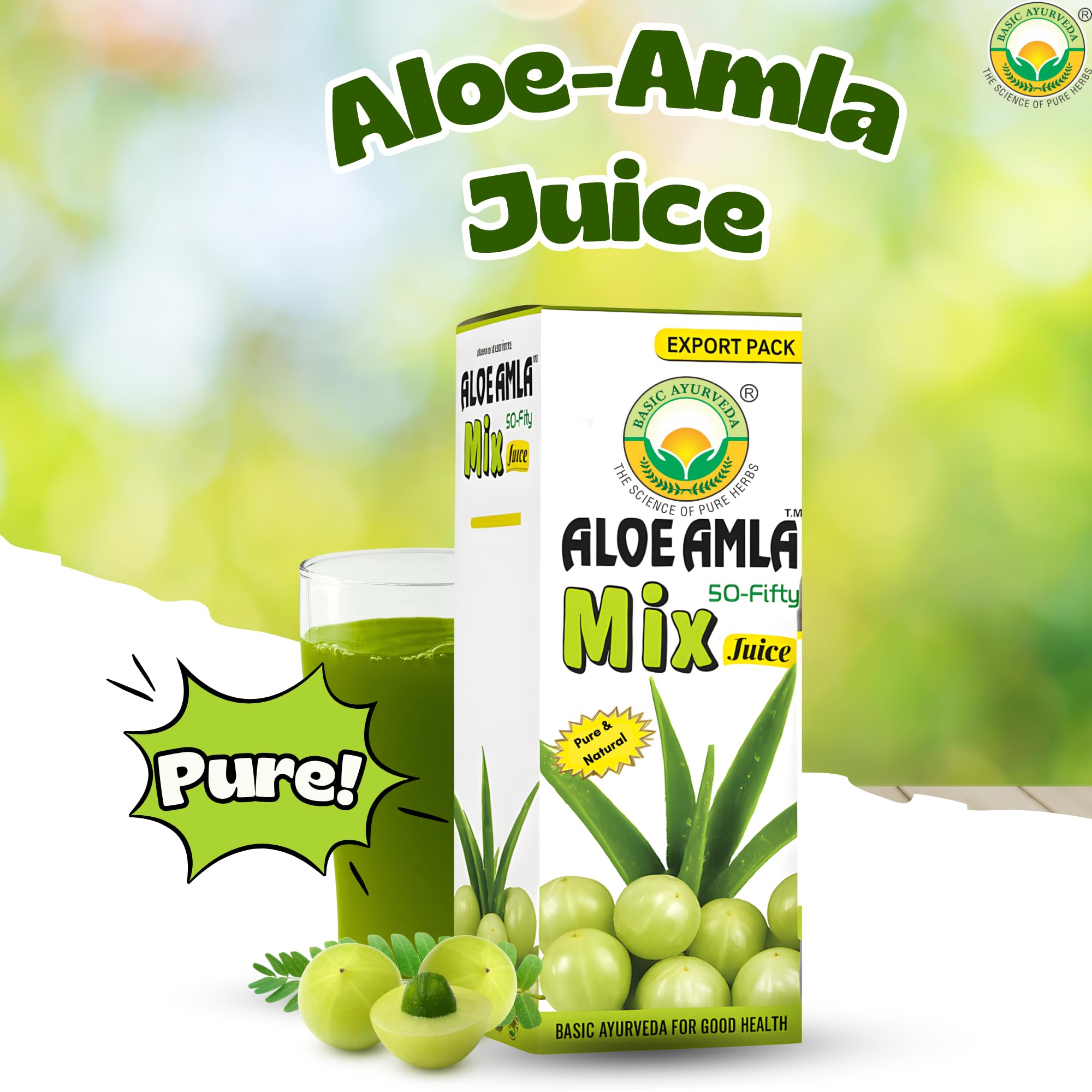 BASIC AYURVEDA Aloe Vera & Amla Herbal Mix Juice 480ml side view