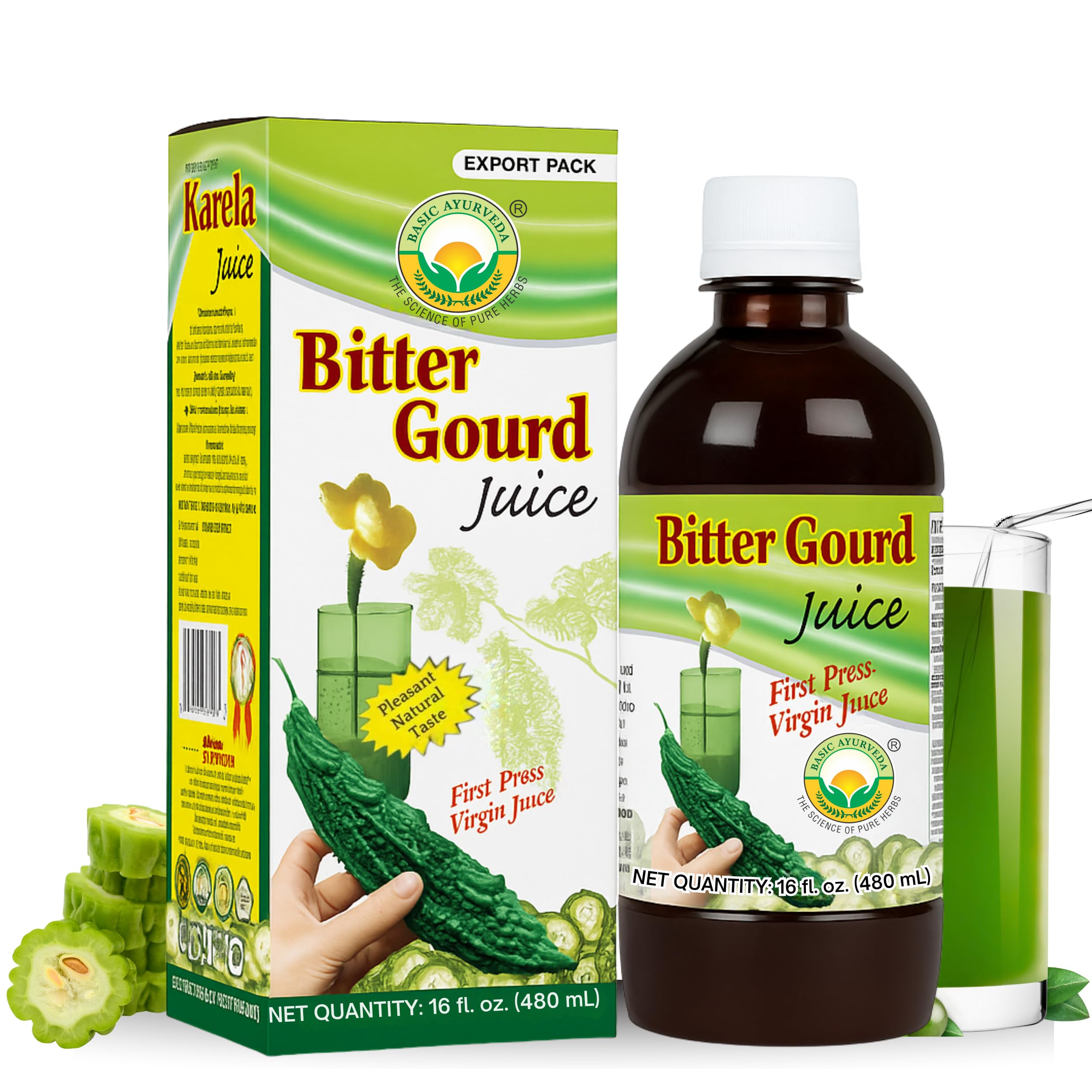 BASIC AYURVEDA Bitter Gourd Juice 480ml front view