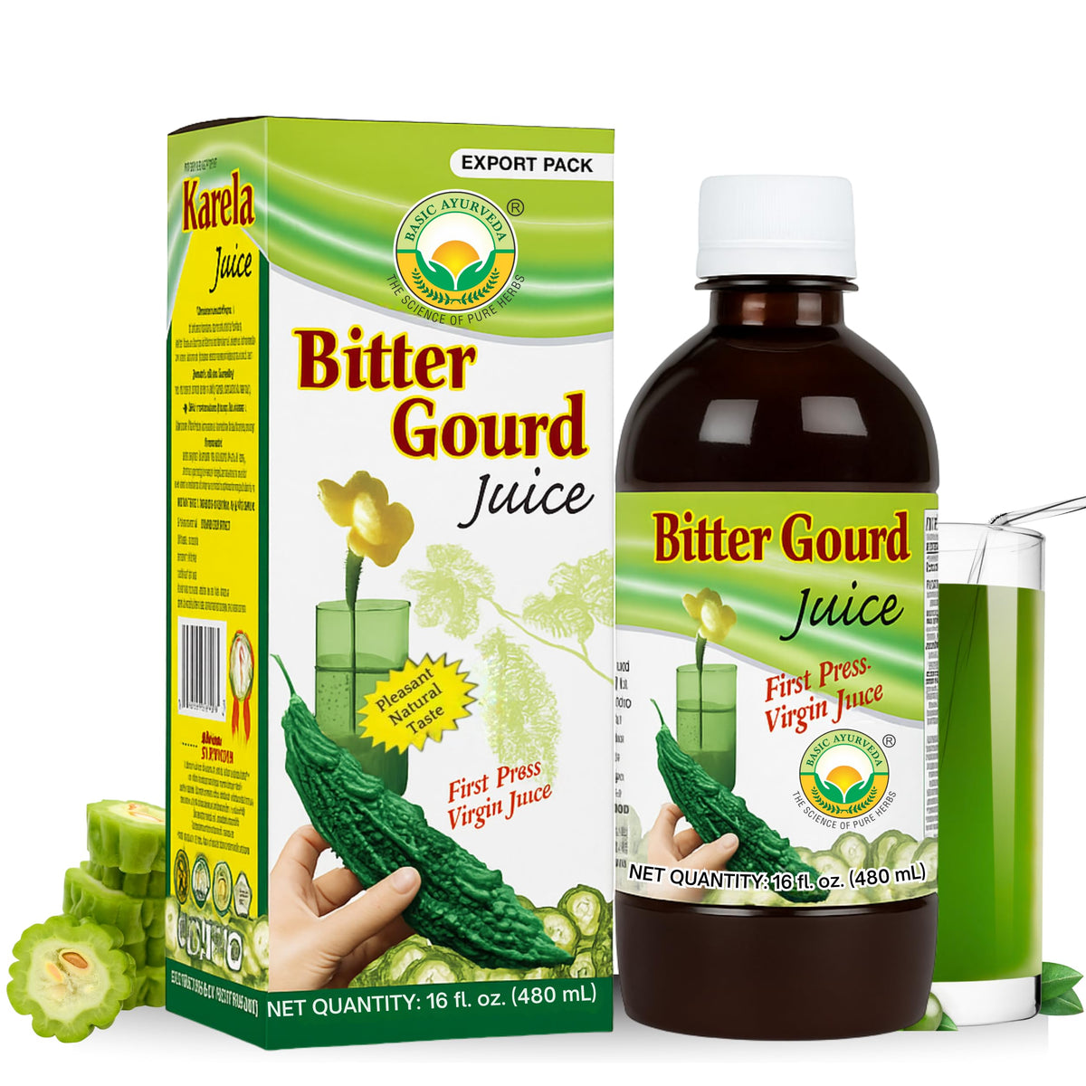 BASIC AYURVEDA Bitter Gourd Juice 480ml front view