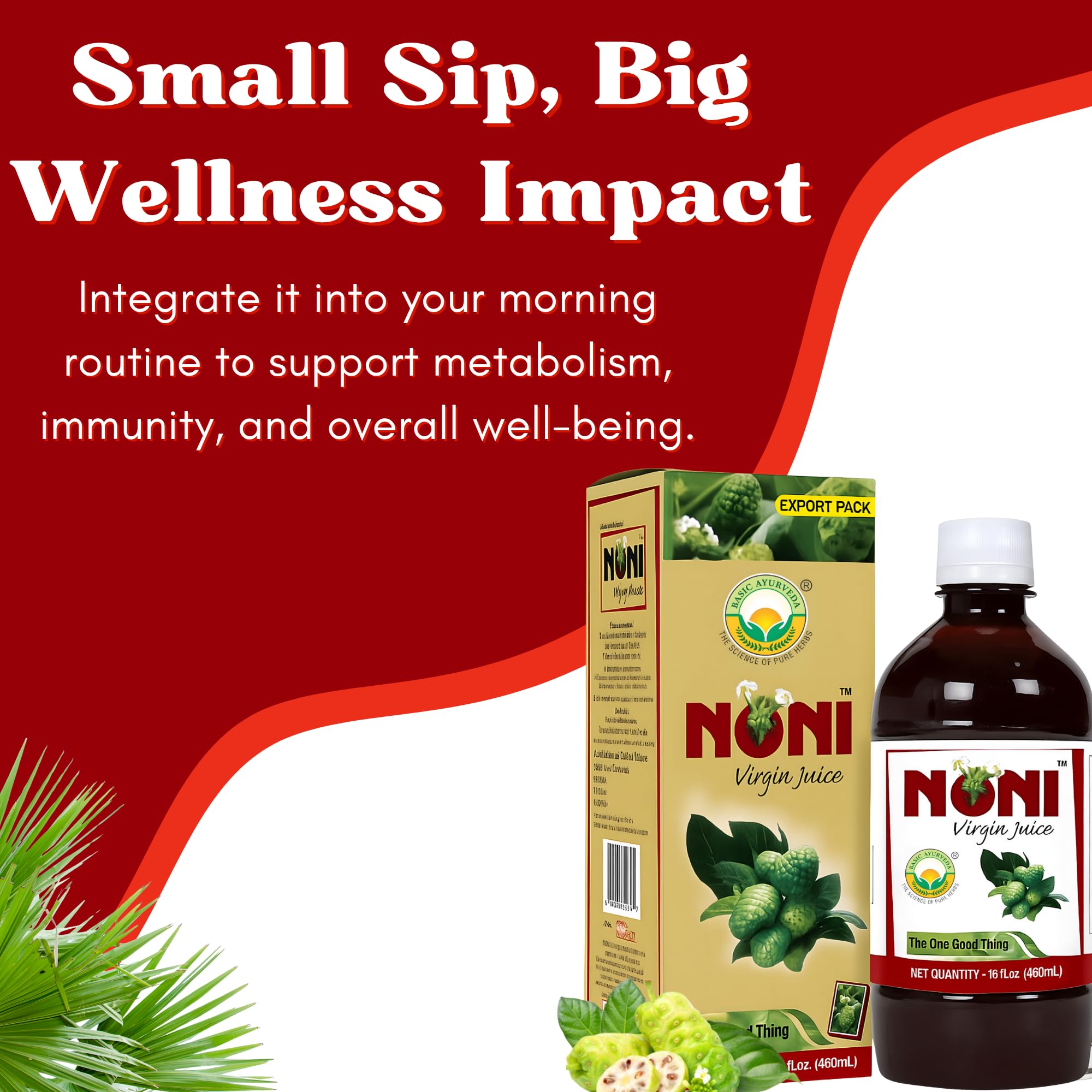 BASIC AYURVEDA Noni Juice 480ml label close-up