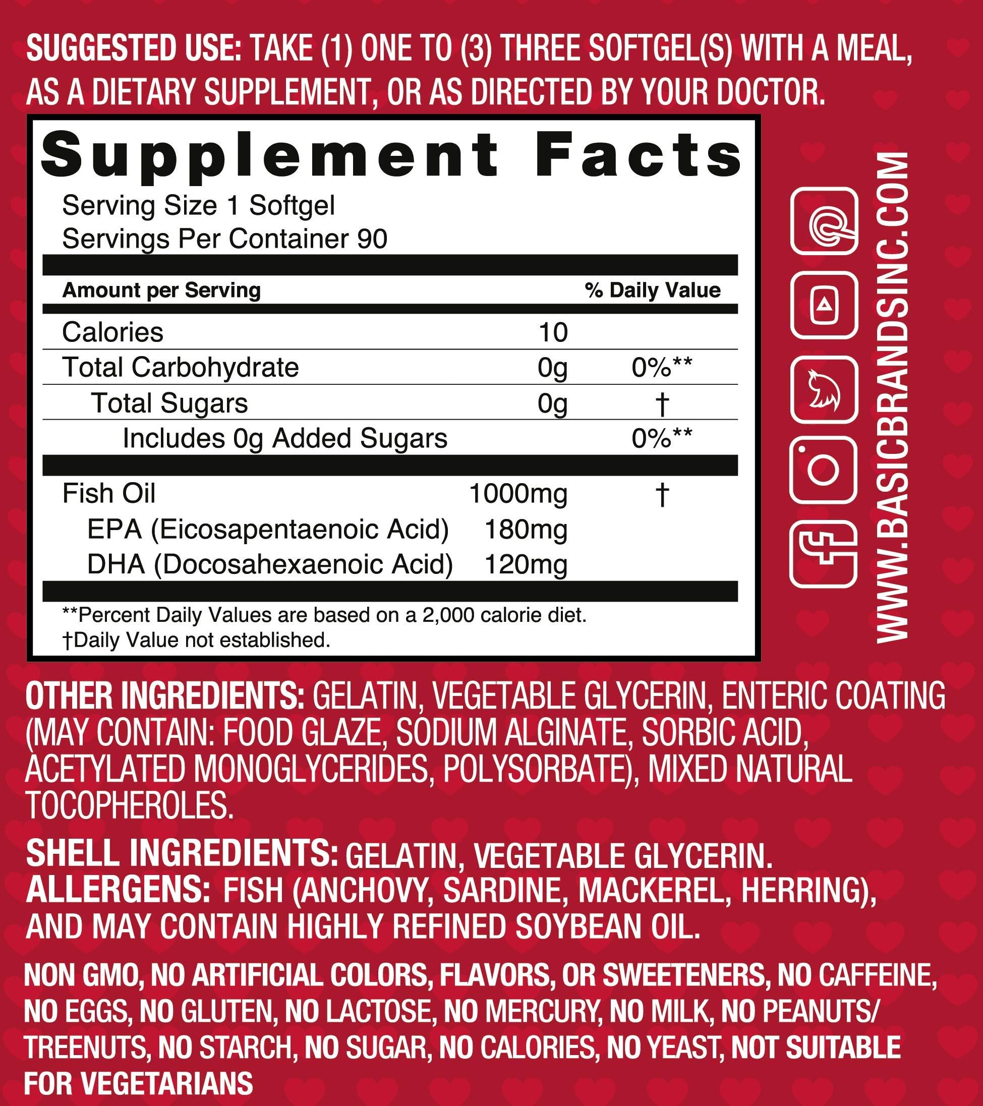 Basic Brands Omega-3 Fish Oil Softgels 1000mg side view