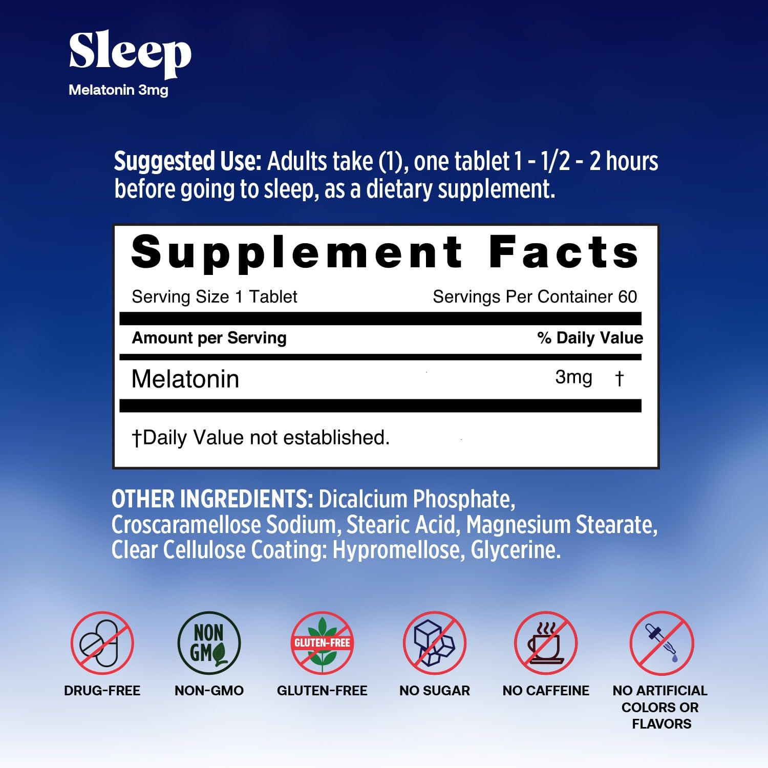 Basic Brands Sleep Melatonin 3mg tablet bottle back view