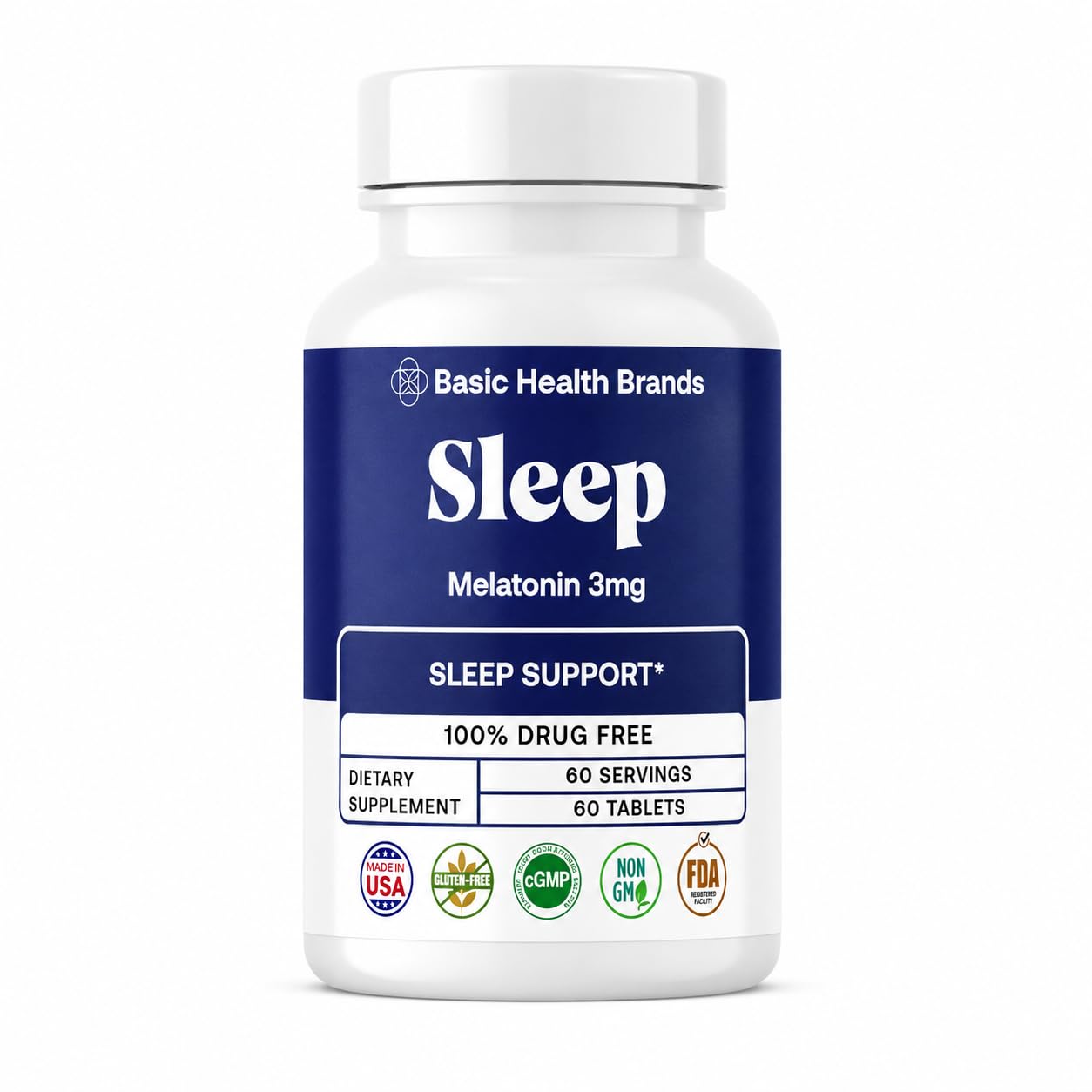 Basic Brands Sleep Melatonin 3mg tablet bottle front view