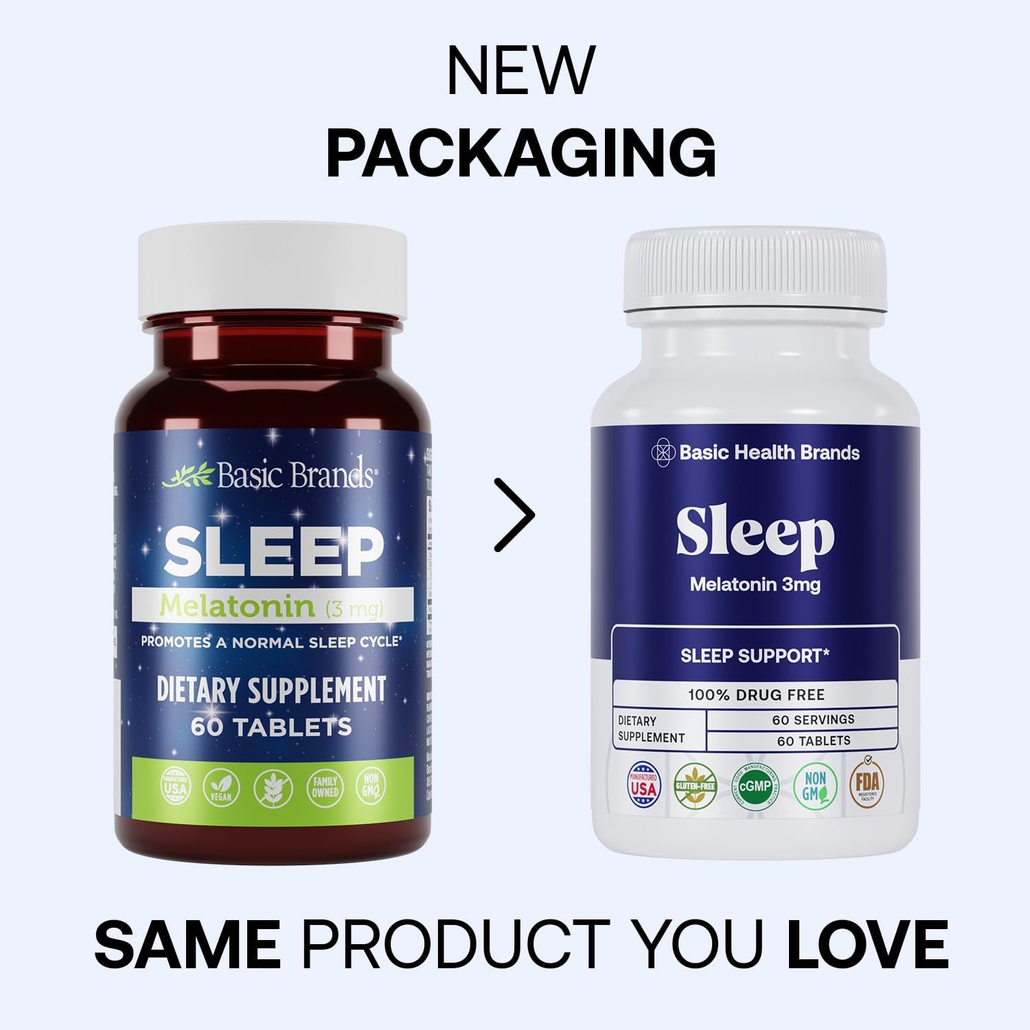 Basic Brands Sleep Melatonin 3mg tablets in hand