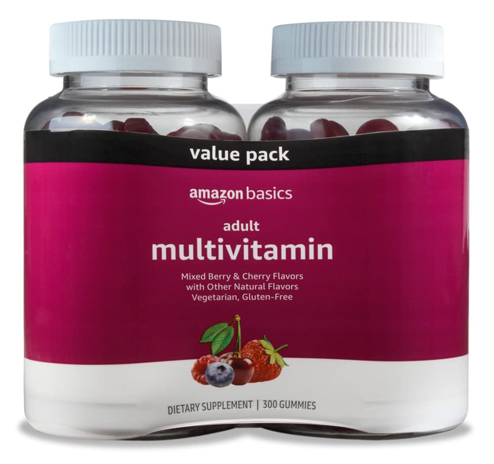 Basics Multivitamin Gummies pack front view with mixed berry and cherry flavors