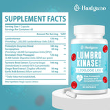 Basigano Lumbrokinase Multi-Enzyme Supplement 120mg back view with ingredients