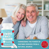 Basigano Lumbrokinase Multi-Enzyme Supplement 120mg on a wooden table