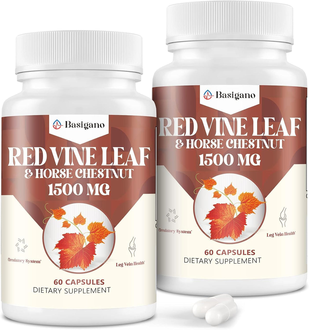 Basigano Red Vine Leaf & Horse Chestnut Extract Capsules front view