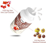 Basigano Red Vine Leaf & Horse Chestnut Extract Capsules on a wooden table